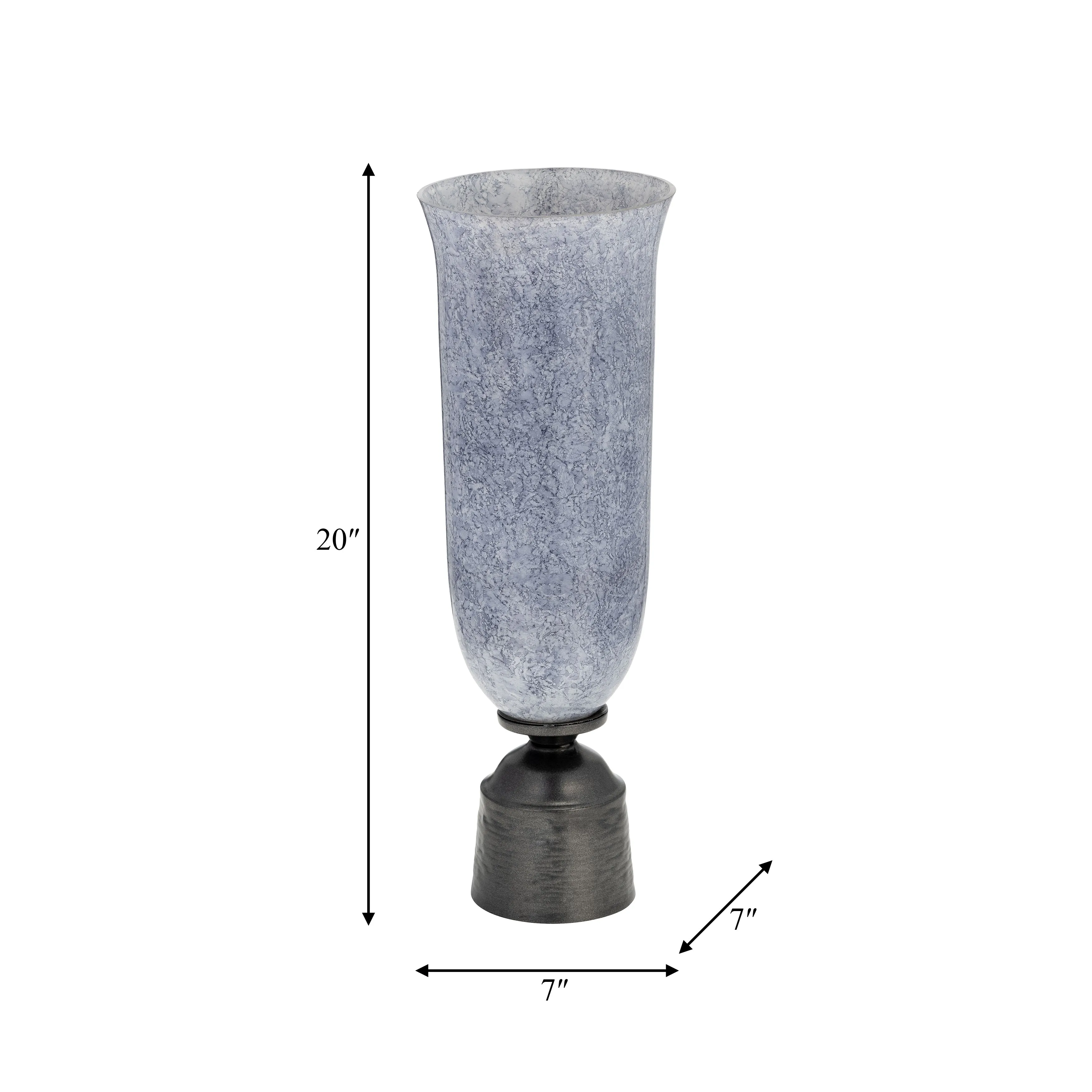 20", GLASS VASE W/METAL BASE, BLUE