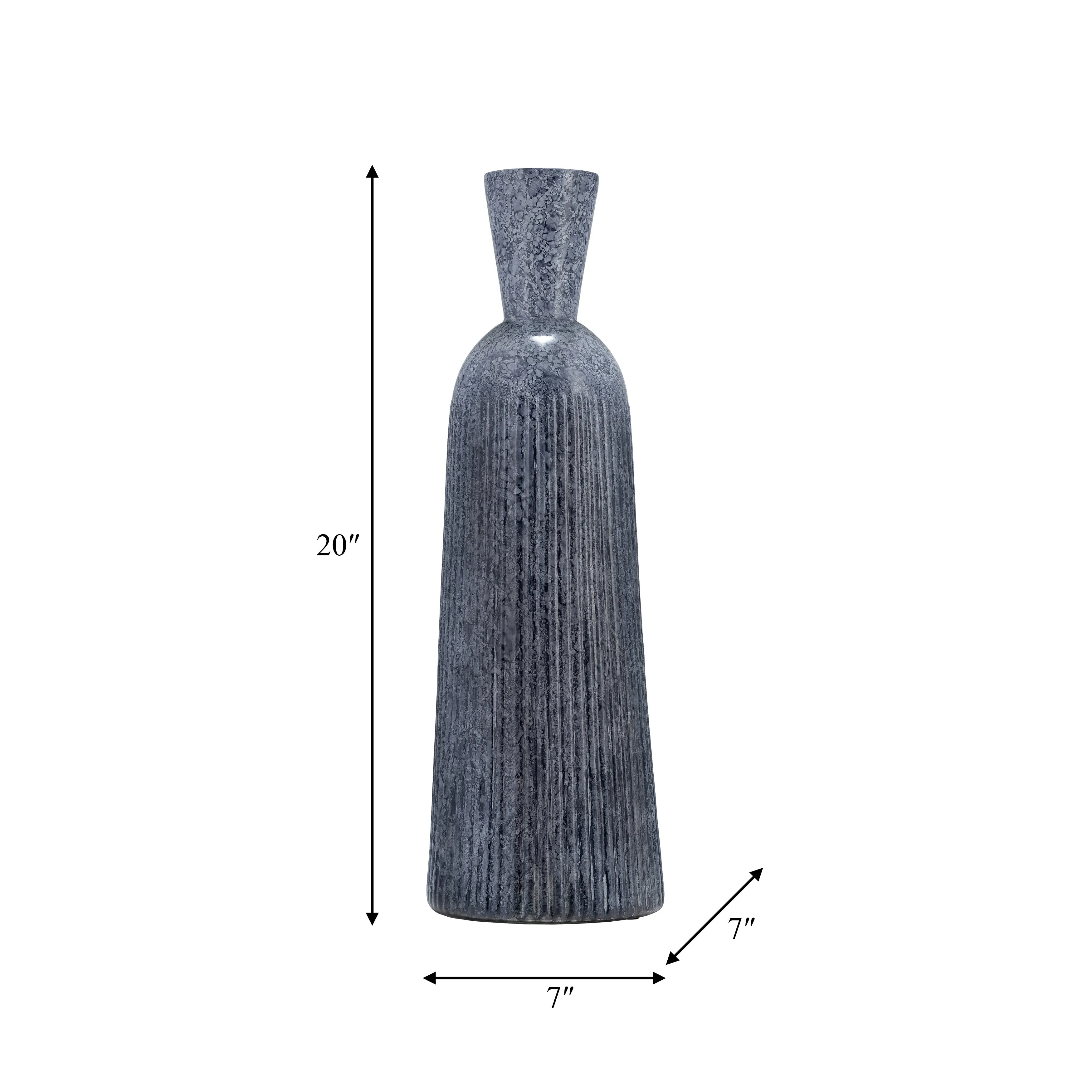 20", GROOVED GLASS VASE, BLUE