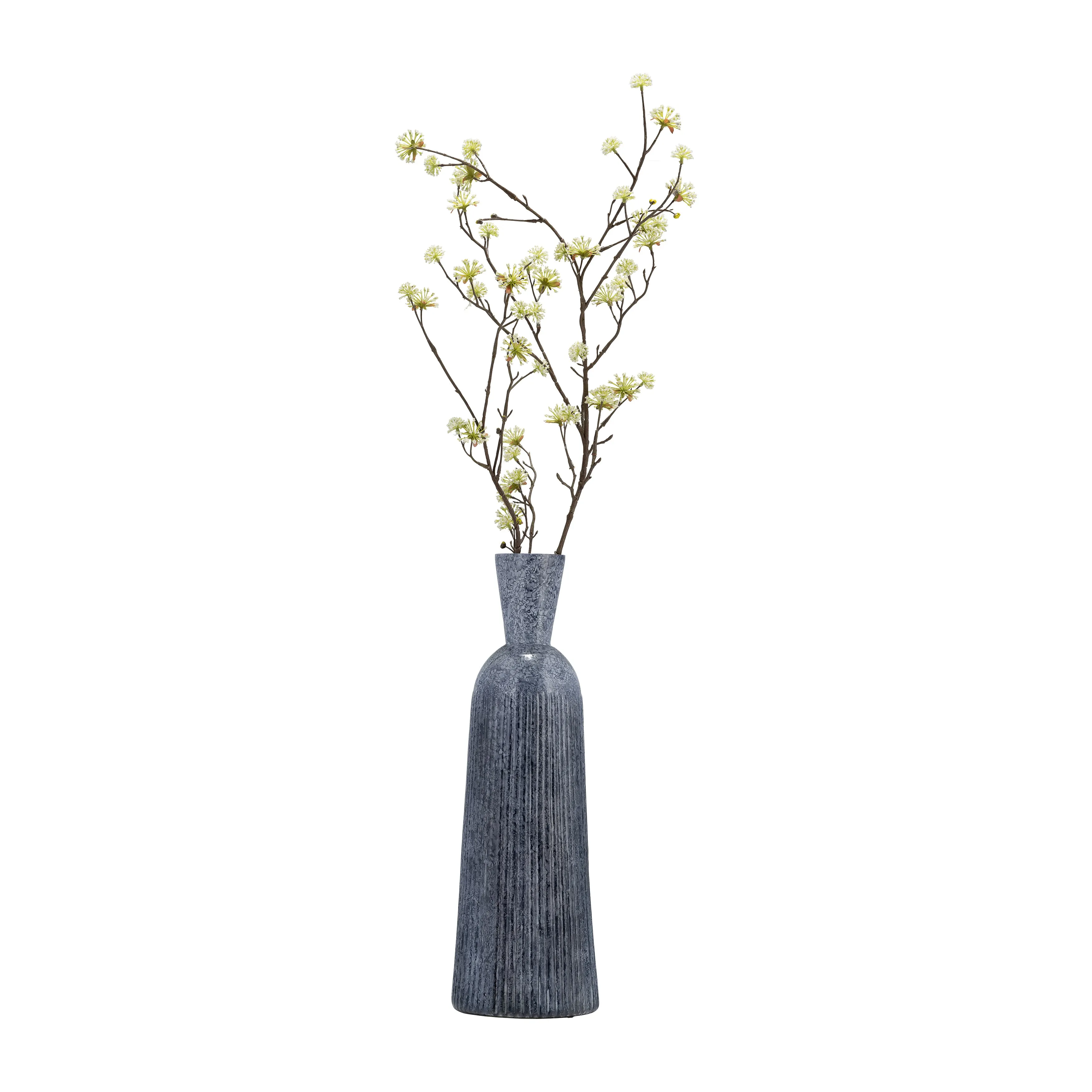 20", GROOVED GLASS VASE, BLUE
