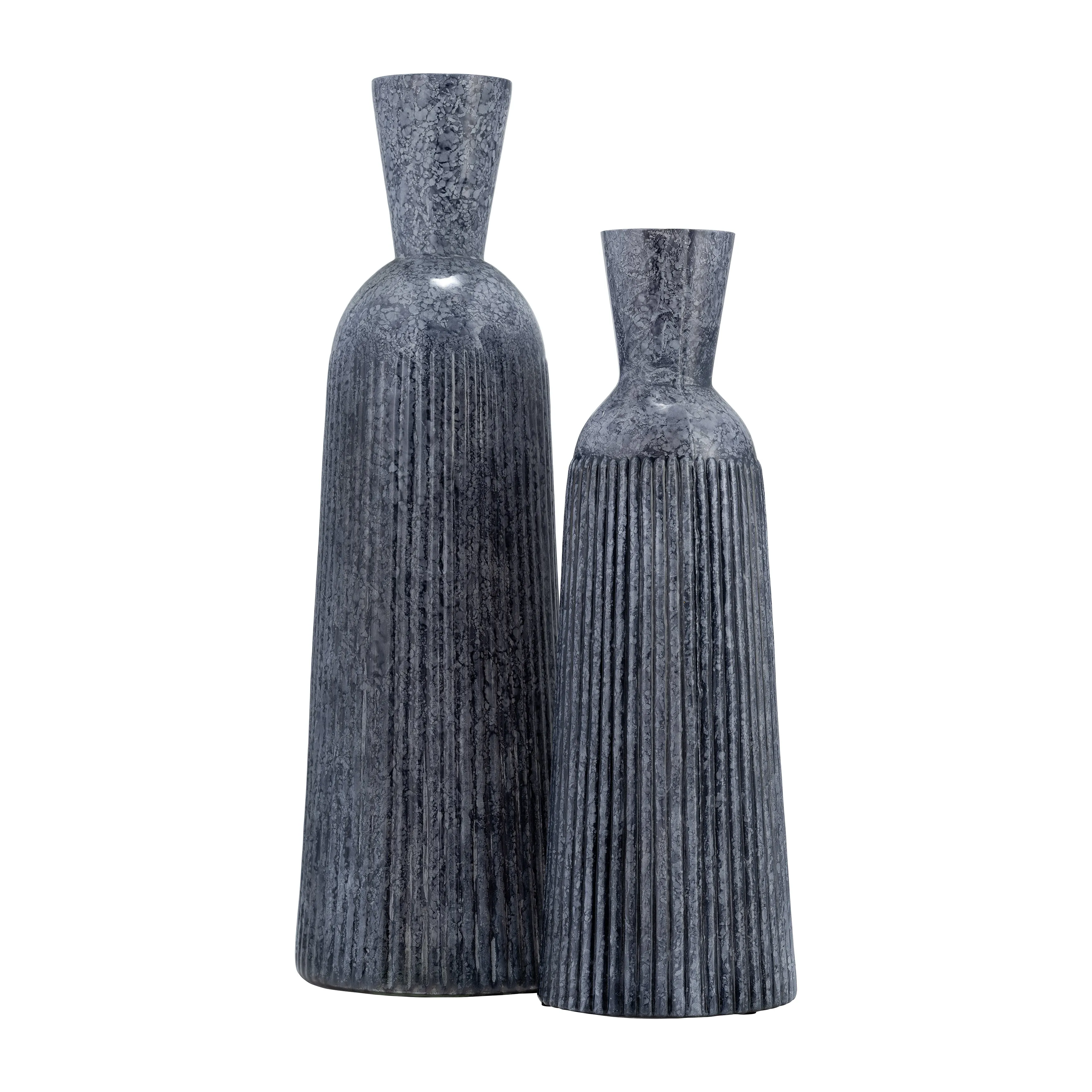 20", GROOVED GLASS VASE, BLUE
