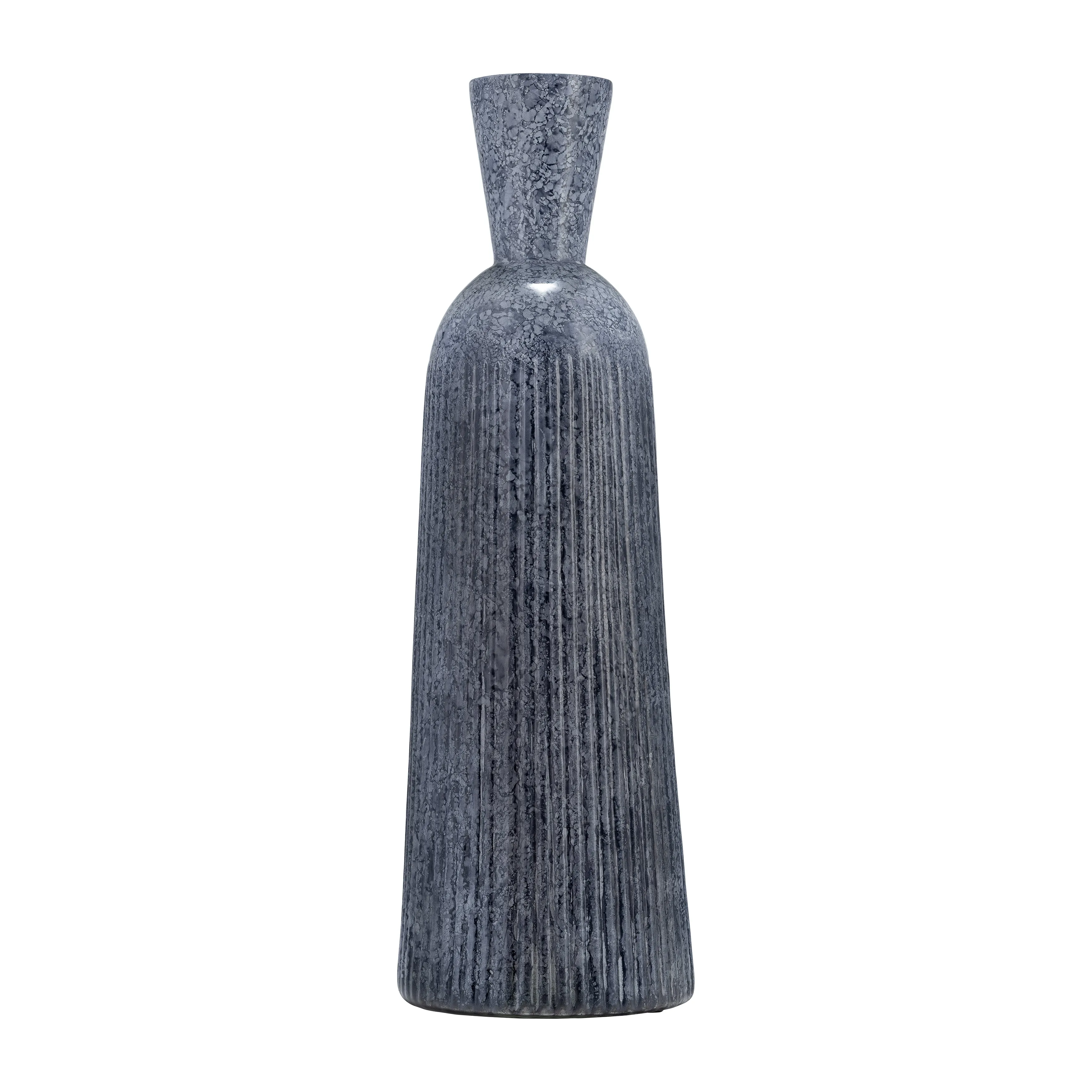 20", GROOVED GLASS VASE, BLUE