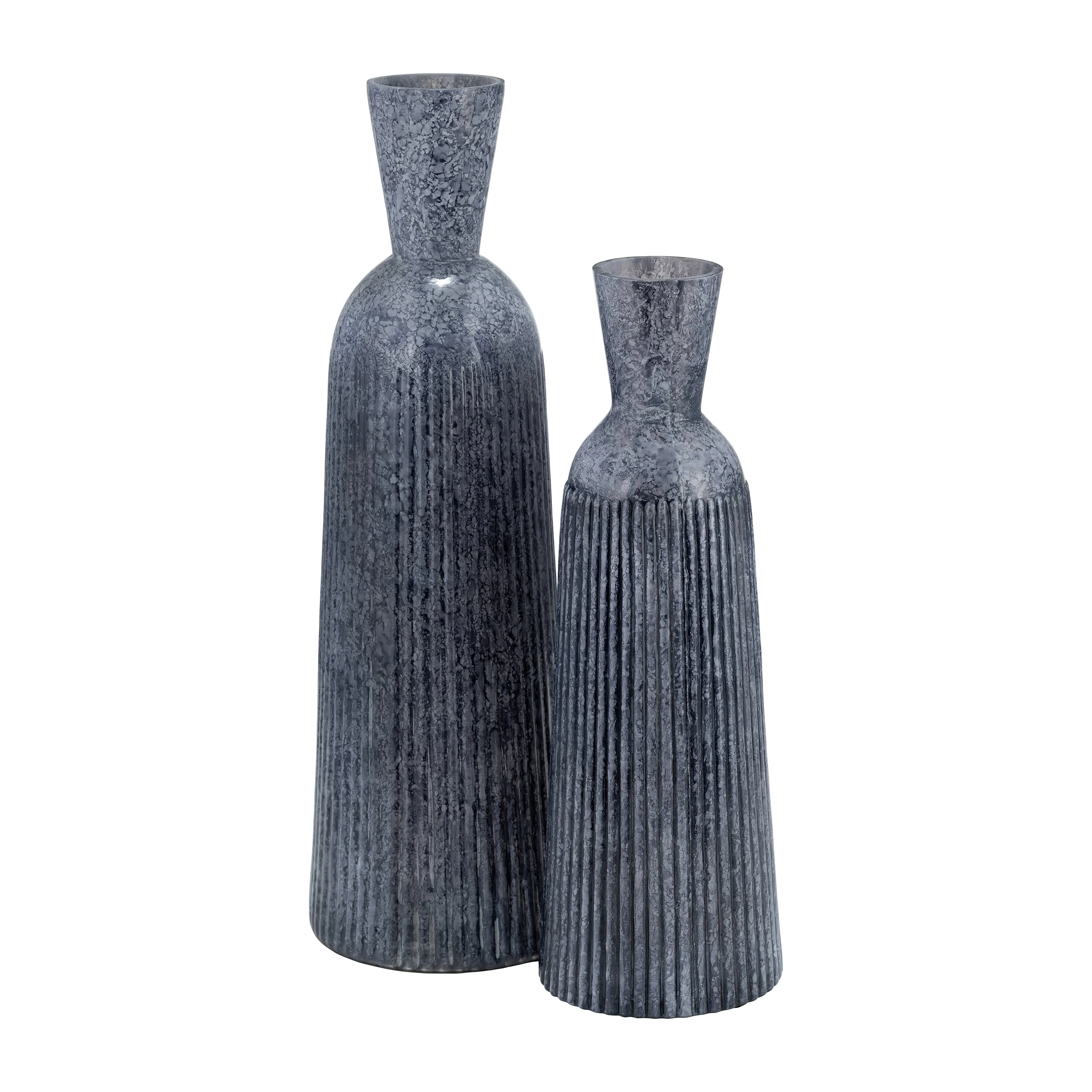 20", GROOVED GLASS VASE, BLUE