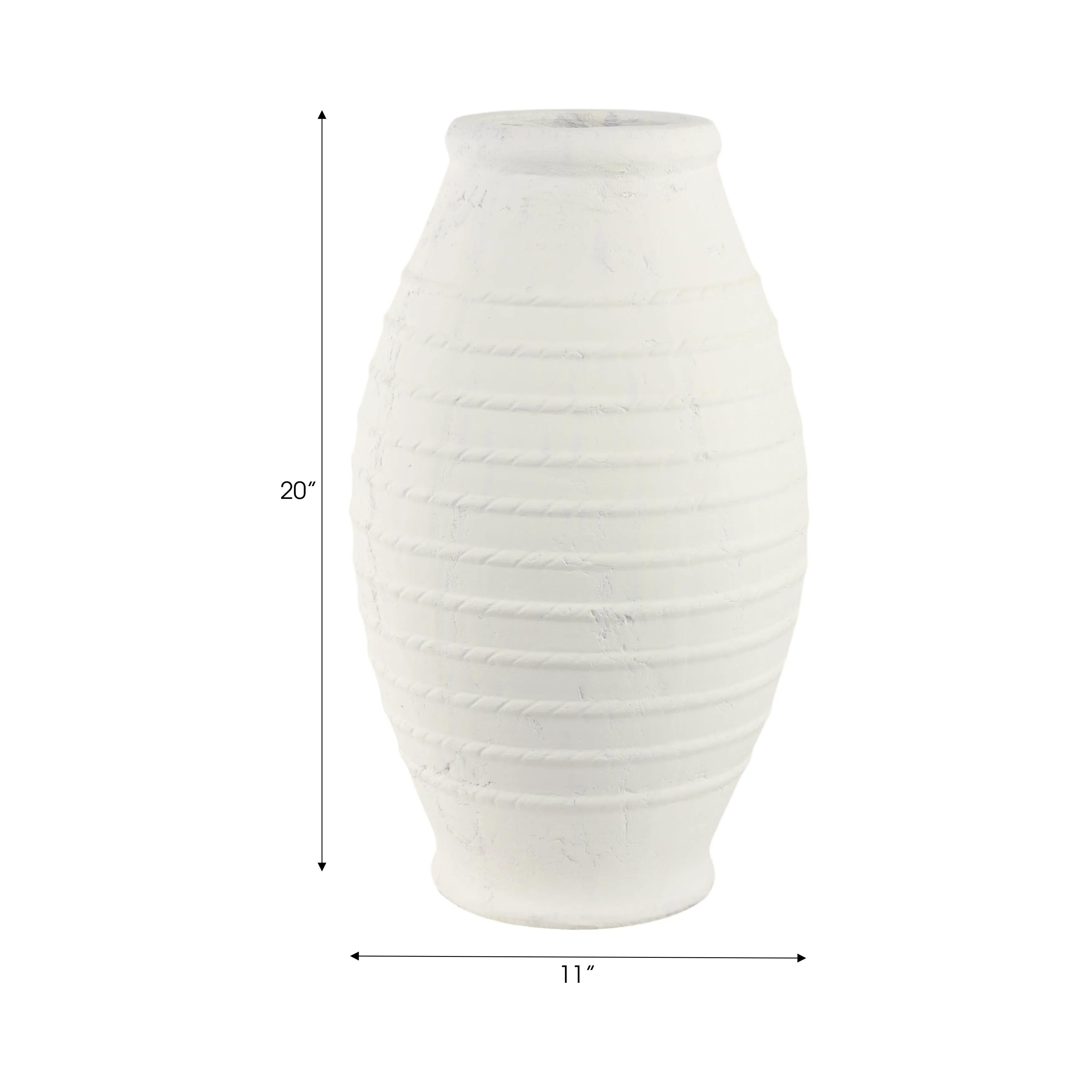 20" Rope Ribbed Terracotta Vase, White