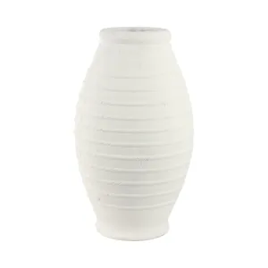 20" Rope Ribbed Terracotta Vase, White