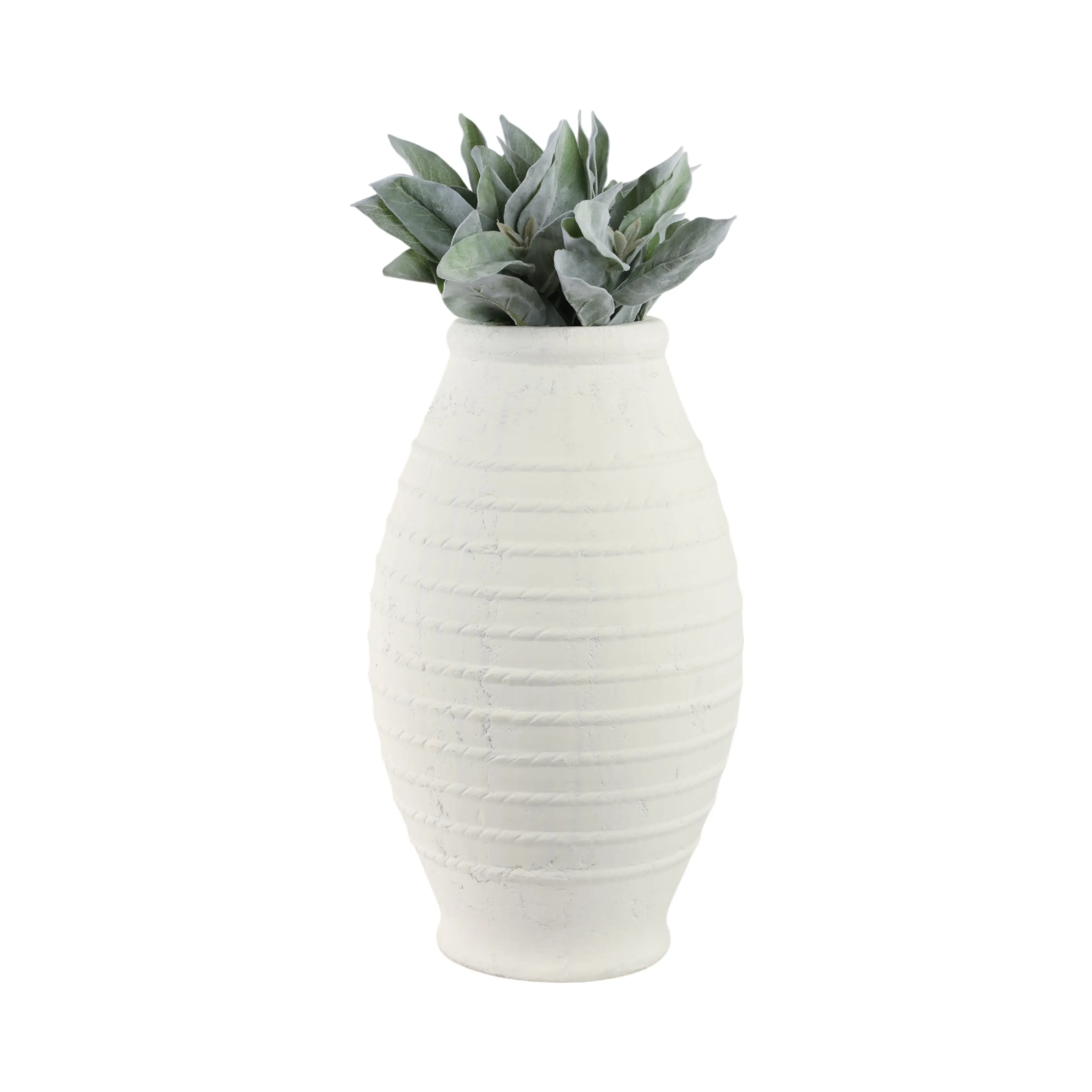 20" Rope Ribbed Terracotta Vase, White