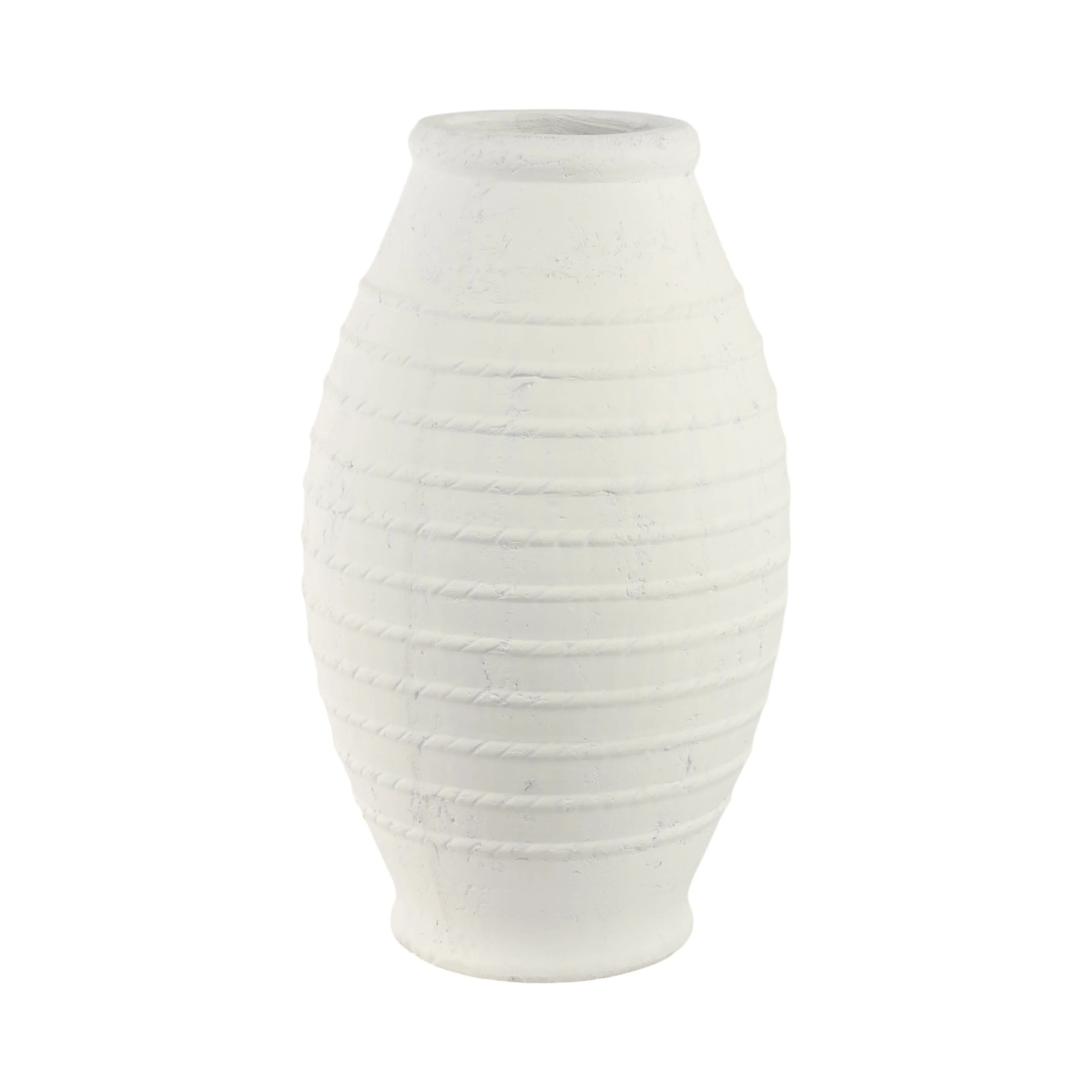 20" Rope Ribbed Terracotta Vase, White