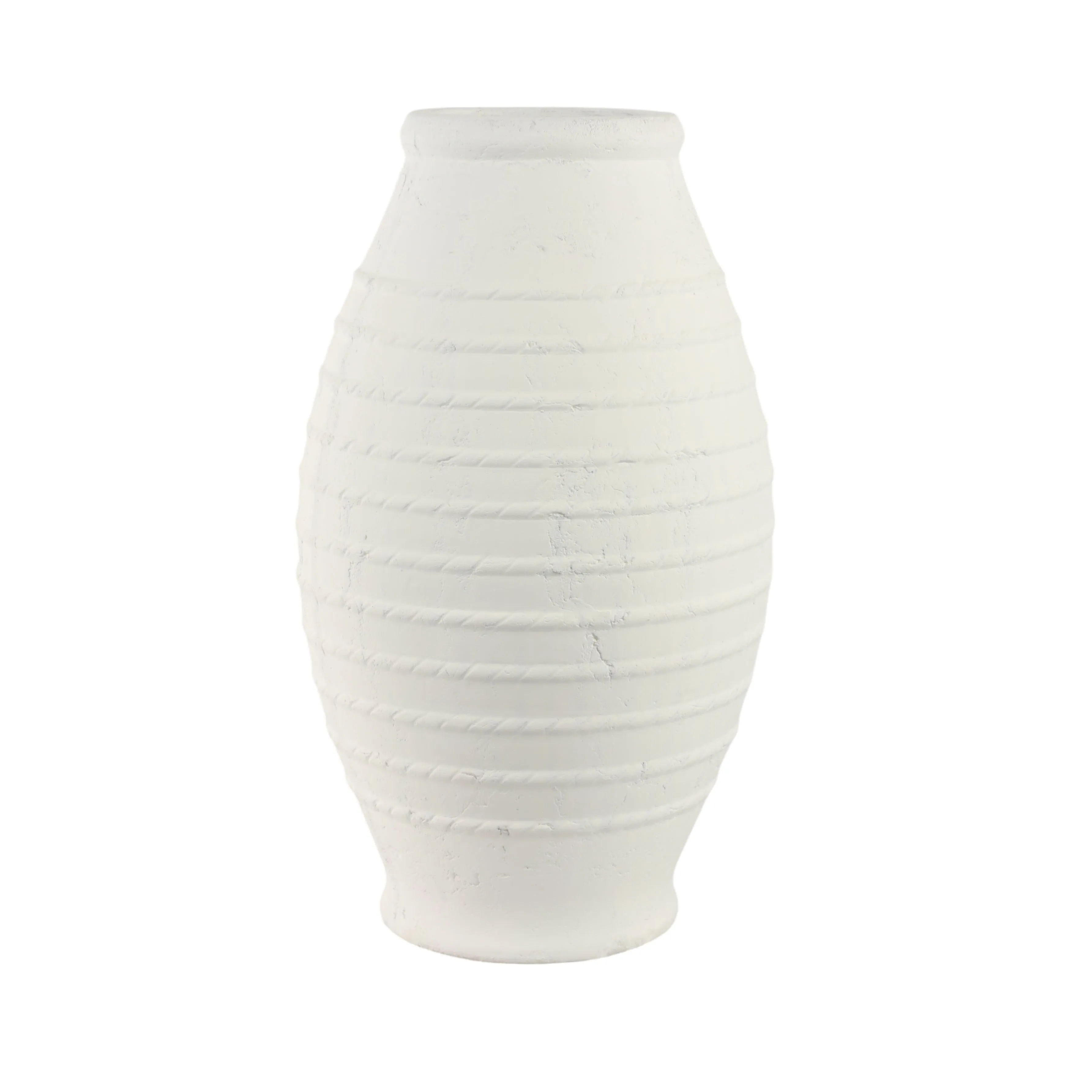 20" Rope Ribbed Terracotta Vase, White