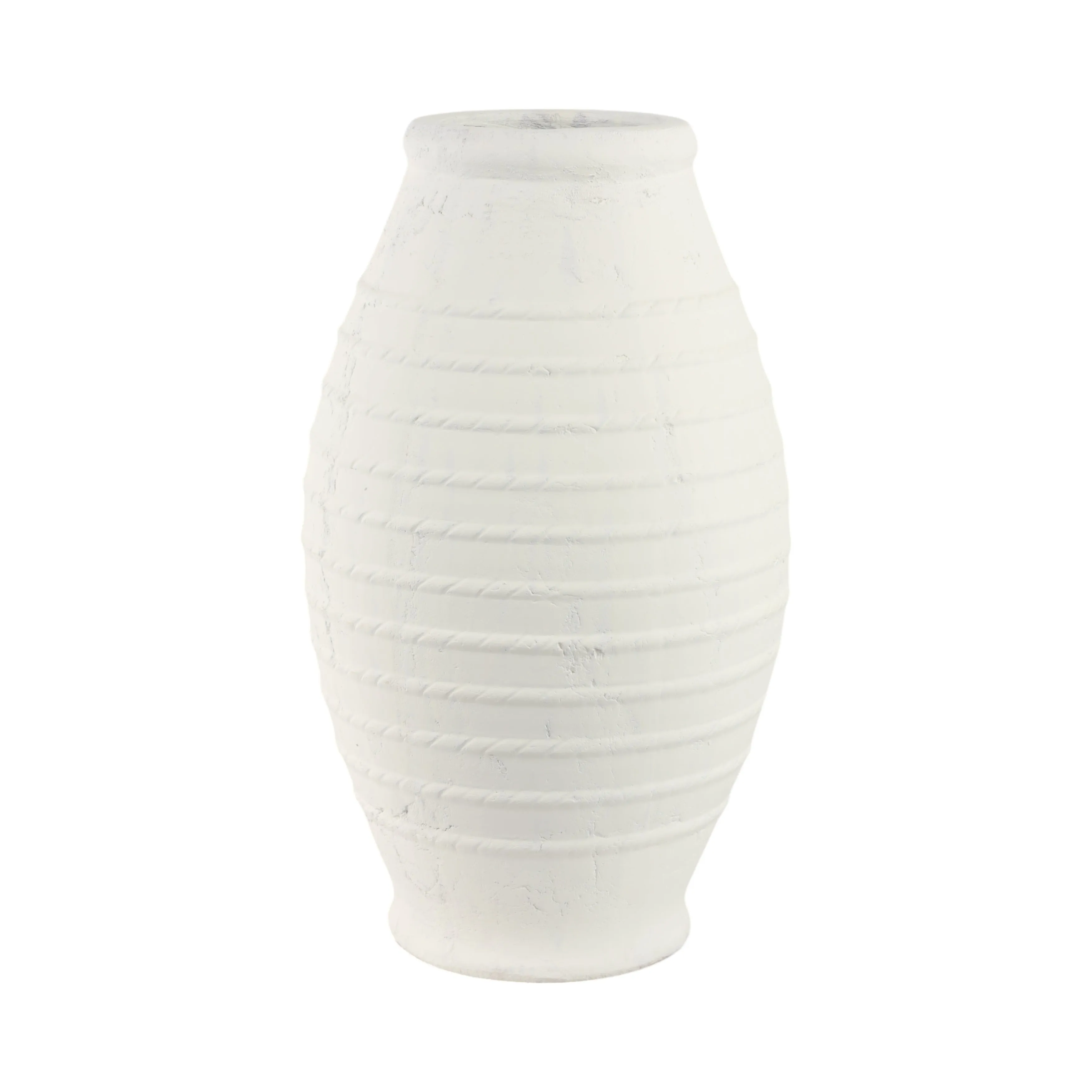 20" Rope Ribbed Terracotta Vase, White