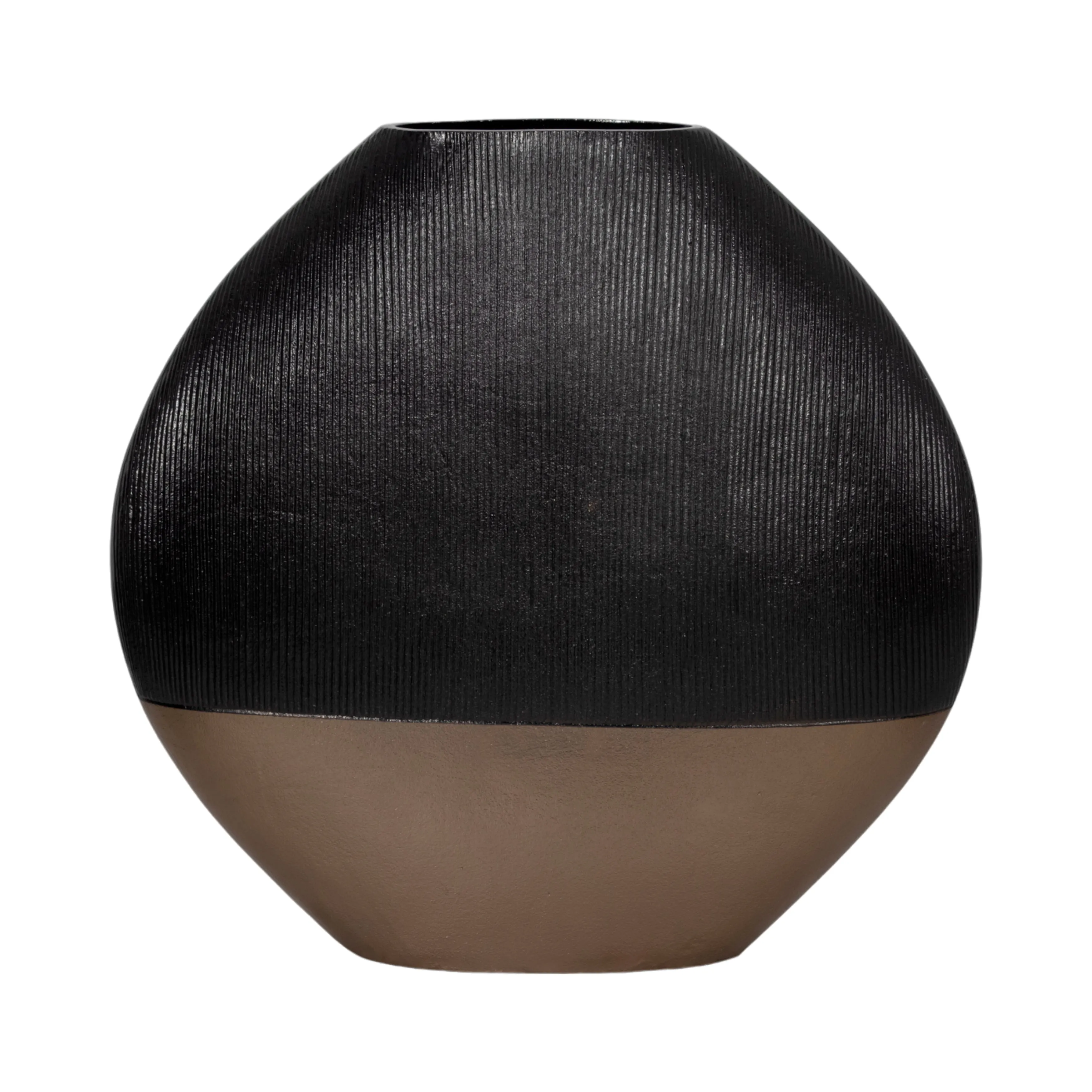 22" Color Block Round Vase, Black/brass Antique