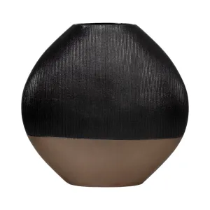 22" Color Block Round Vase, Black/brass Antique