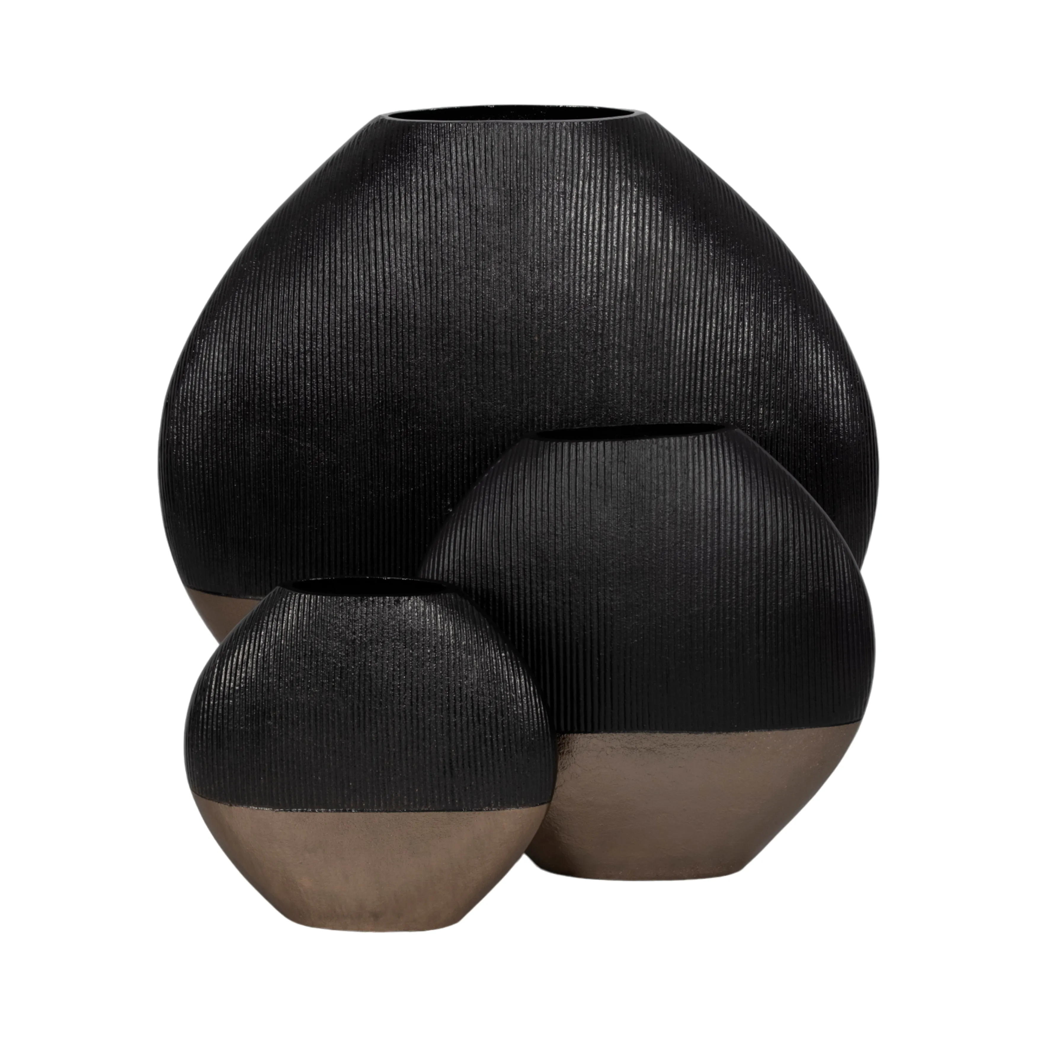 22" Color Block Round Vase, Black/brass Antique