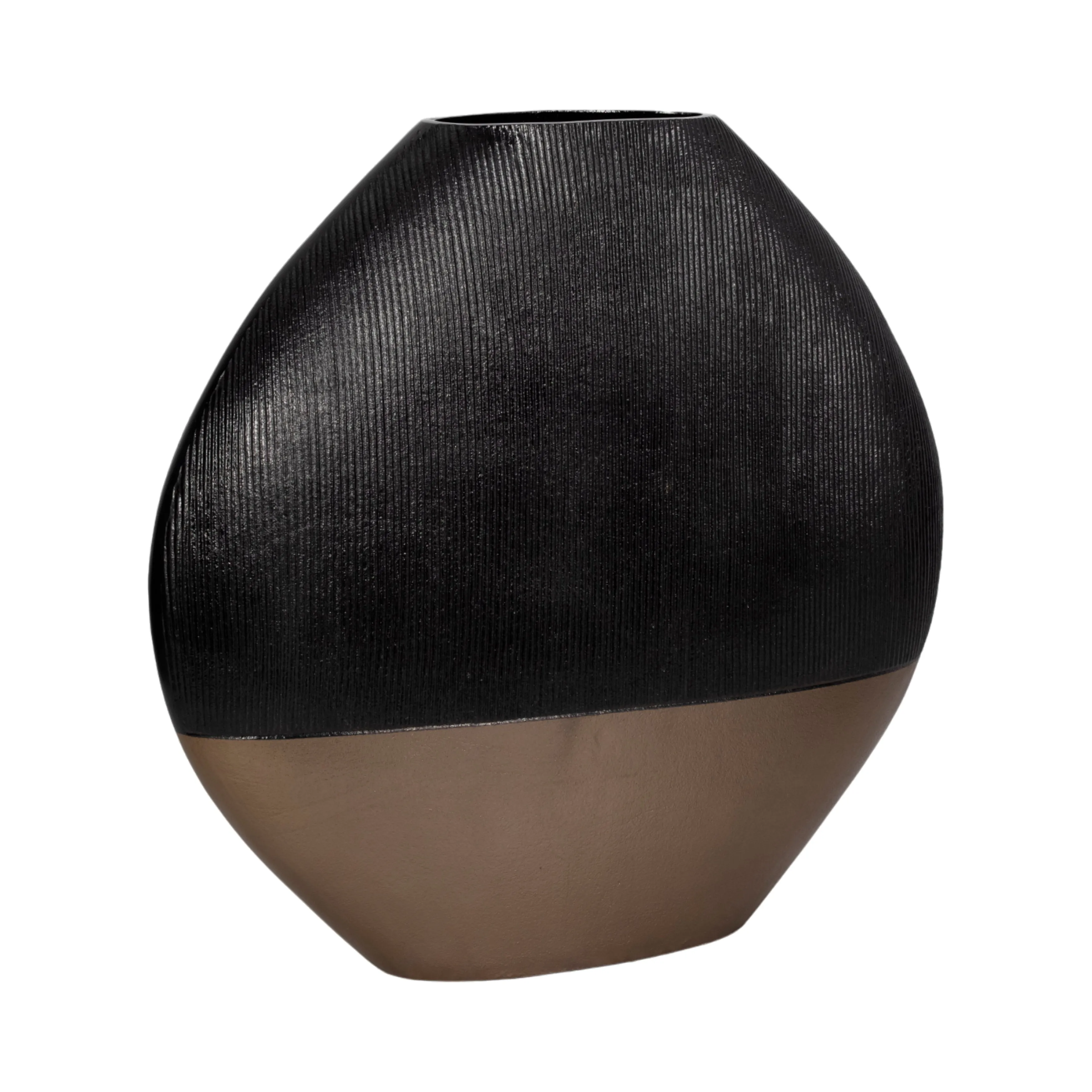 22" Color Block Round Vase, Black/brass Antique