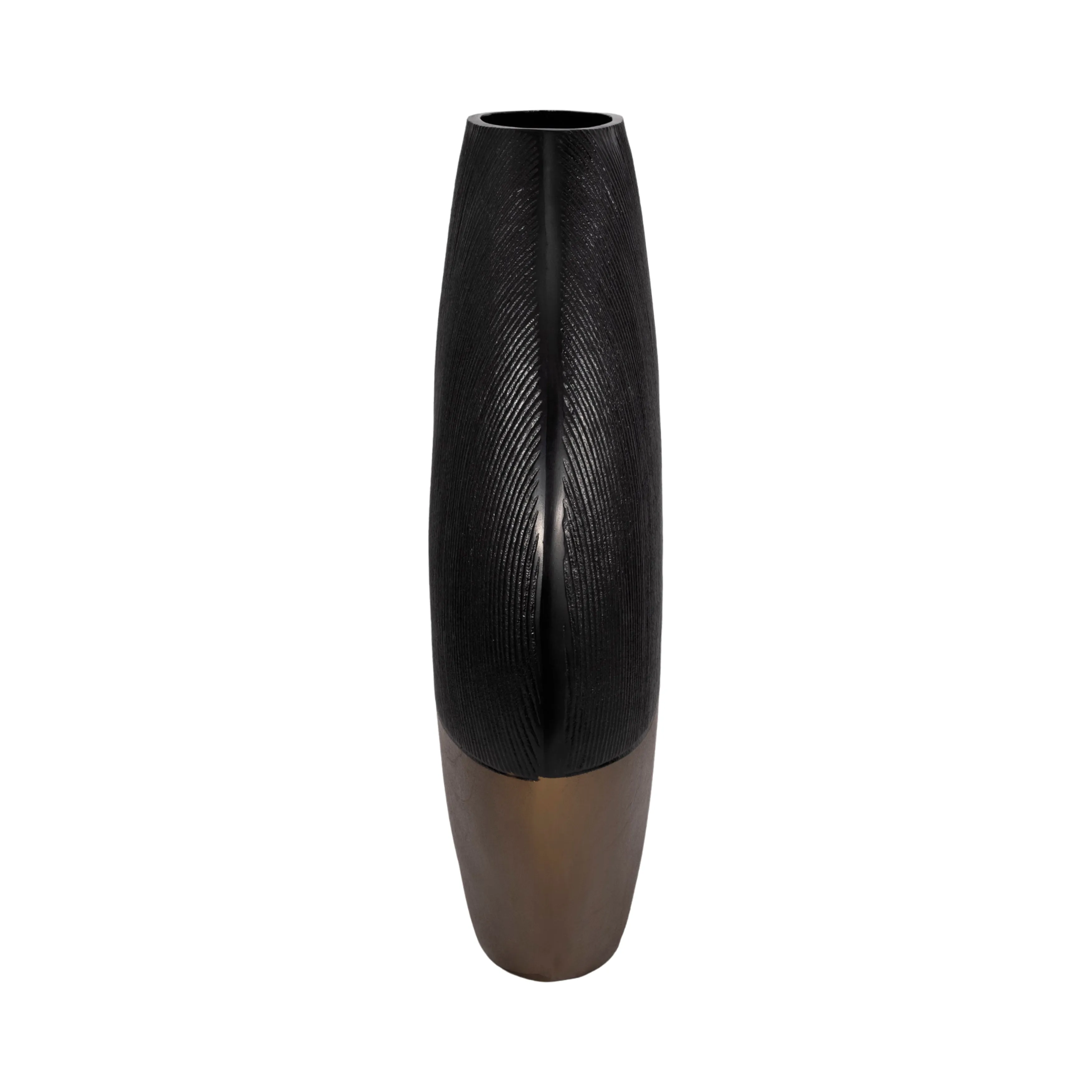 22" Color Block Round Vase, Black/brass Antique
