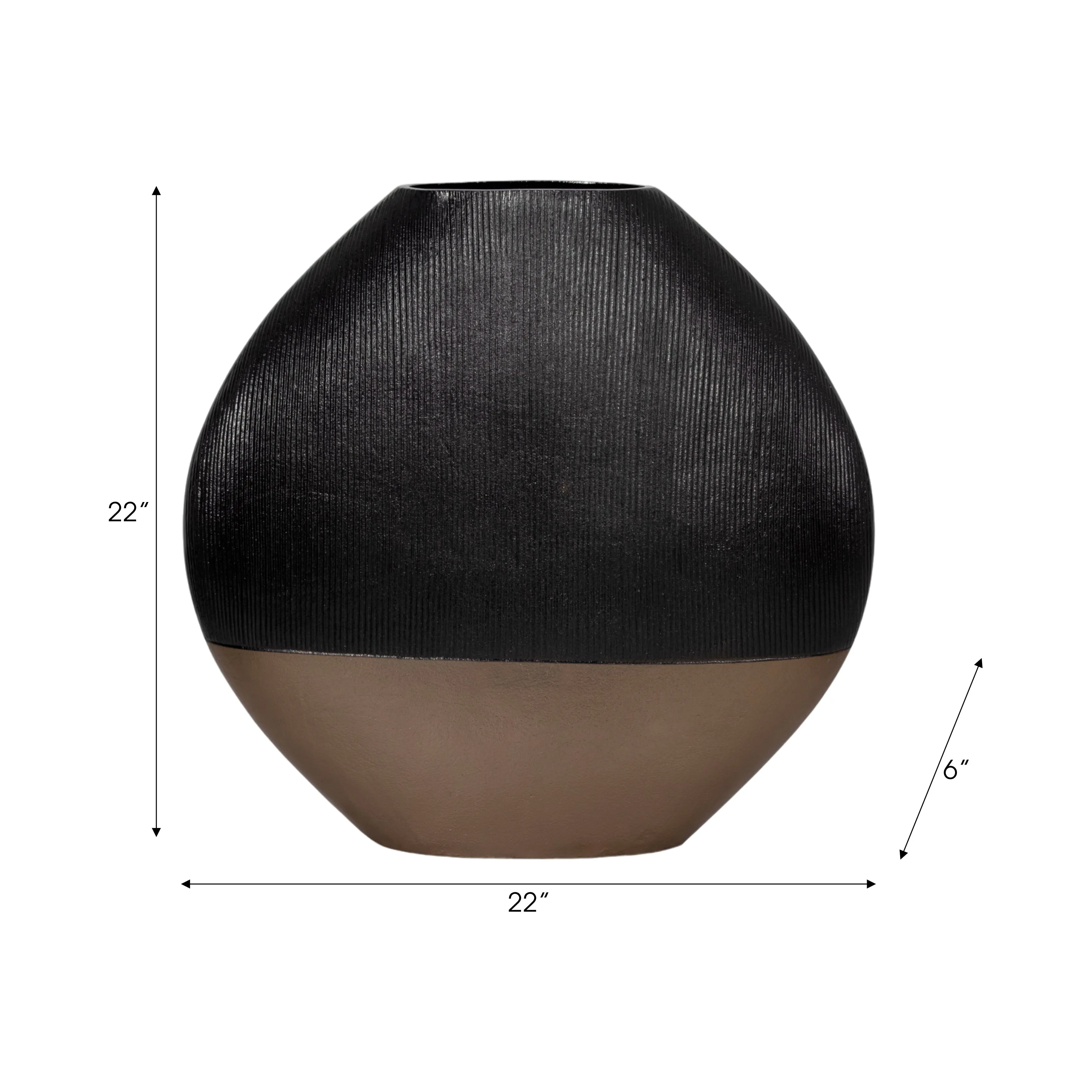 22" Color Block Round Vase, Black/brass Antique