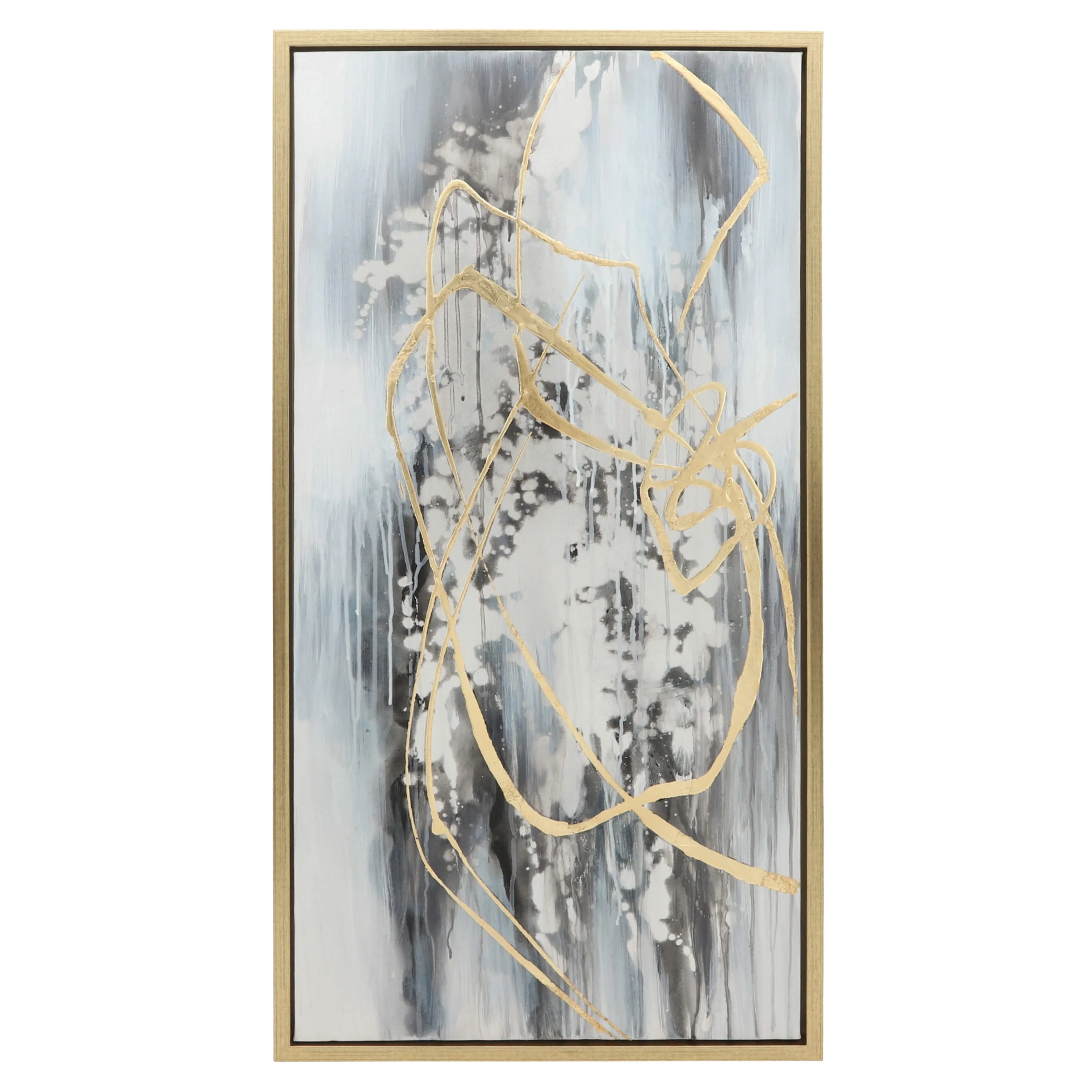 22X42 S/3 ABSTRACT CANVAS, MULTI ON GOLD FRAME