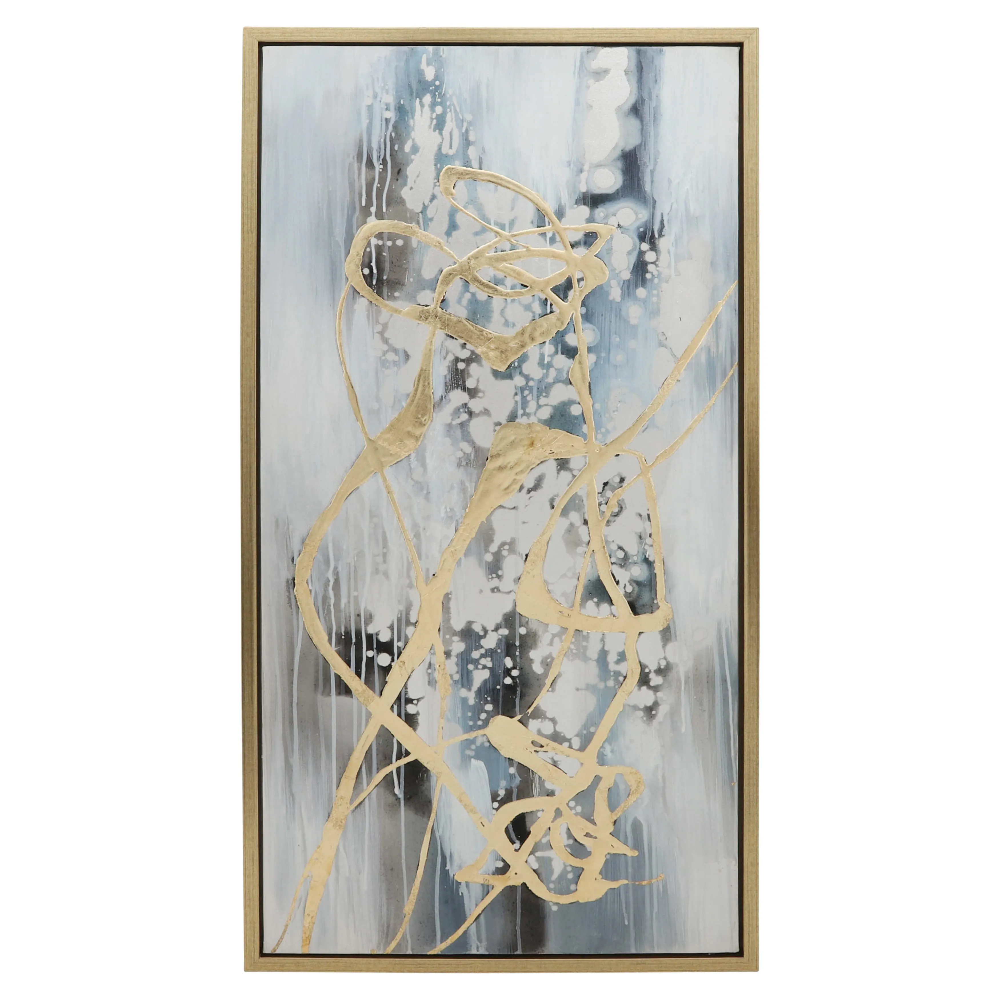 22X42 S/3 ABSTRACT CANVAS, MULTI ON GOLD FRAME