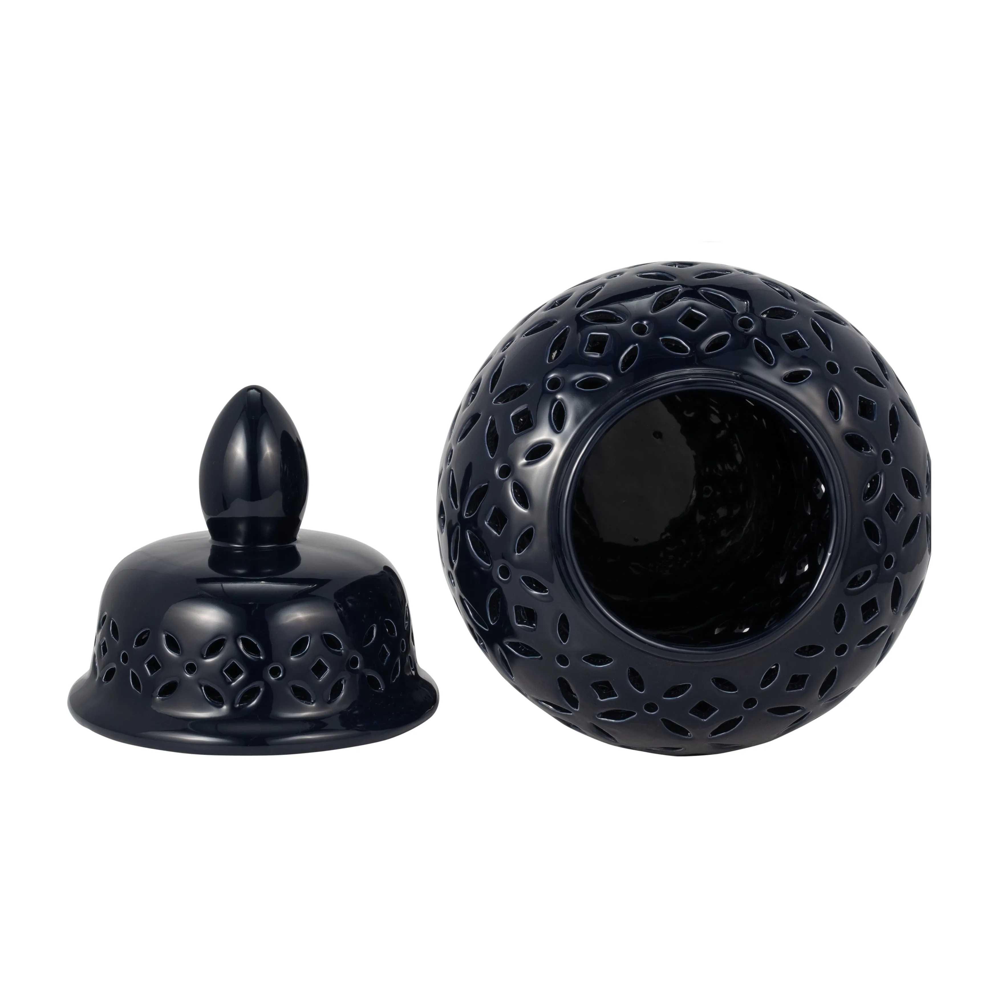24" CUT-OUT DAISIES TEMPLE JAR, NAVY BLUE