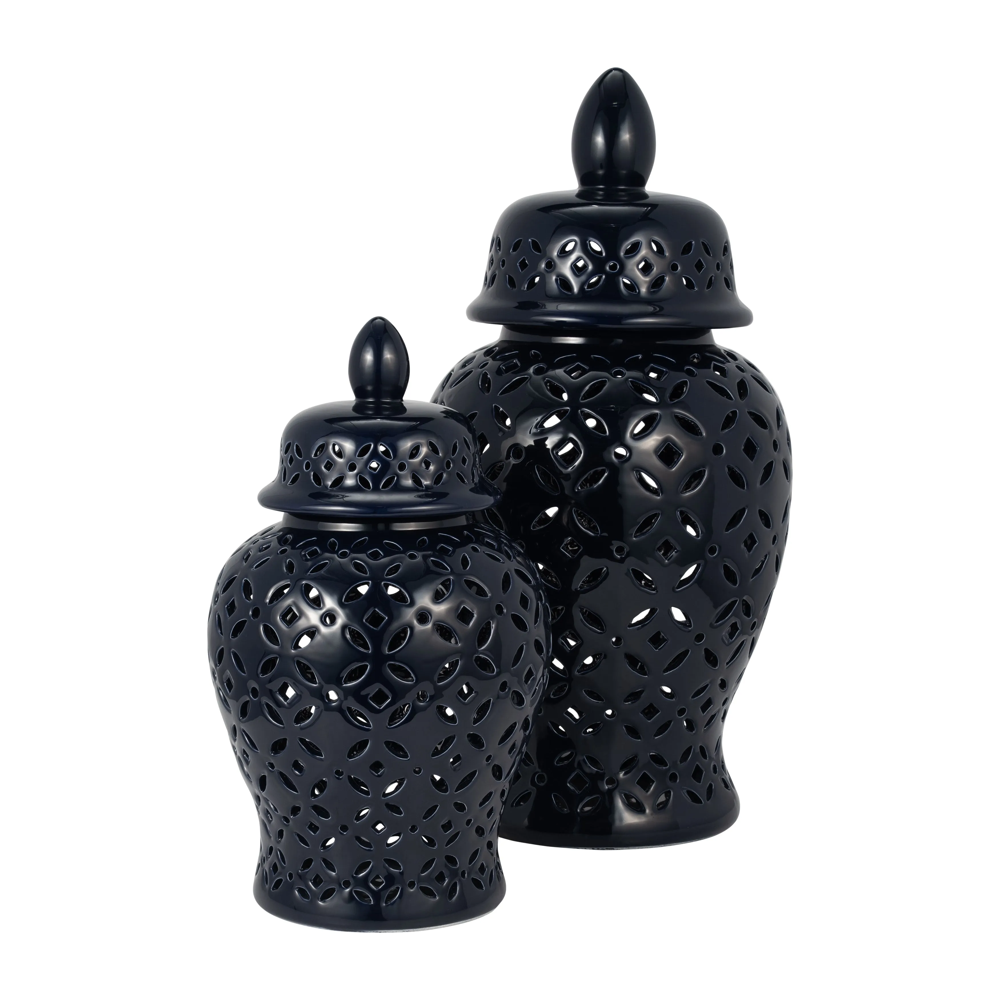 24" CUT-OUT DAISIES TEMPLE JAR, NAVY BLUE