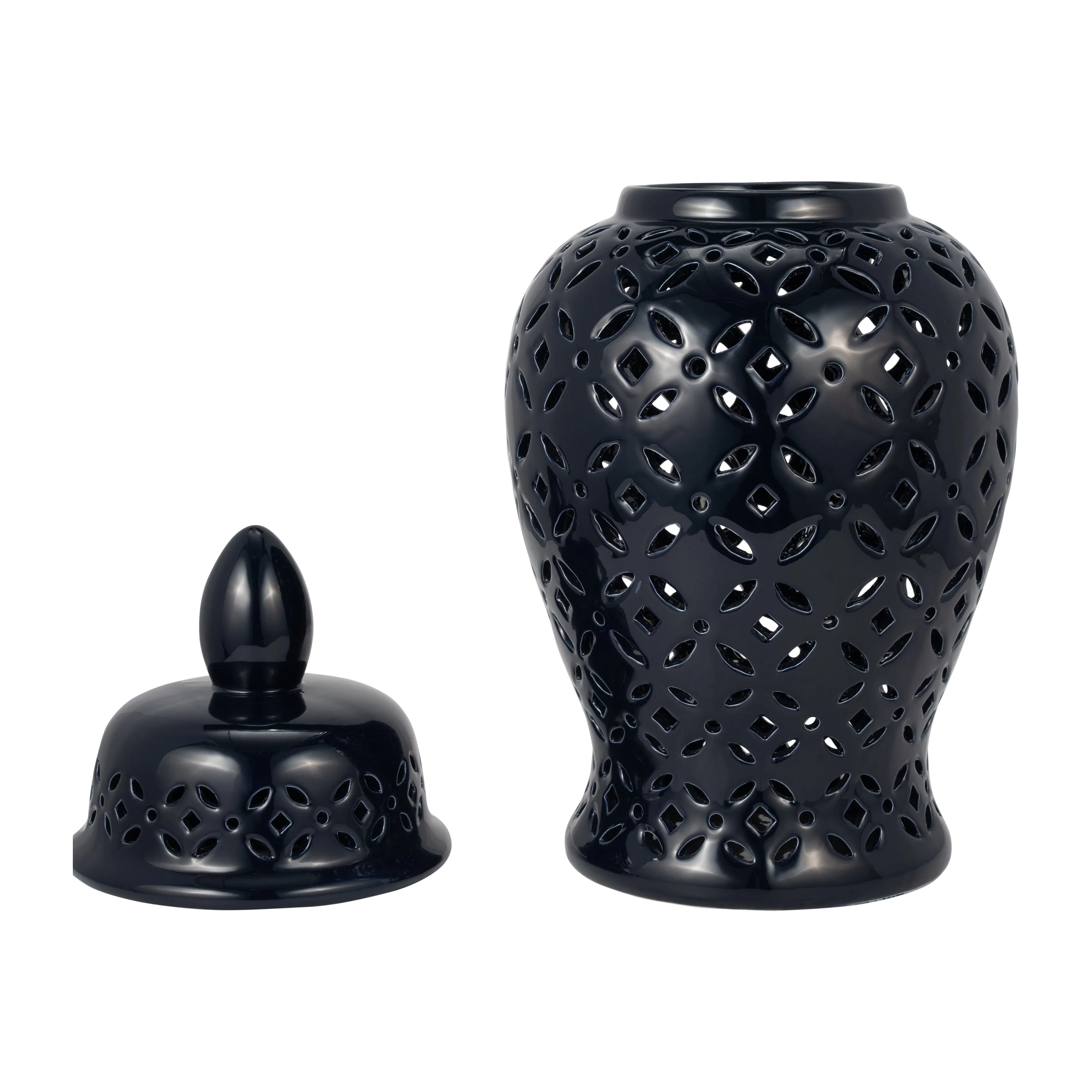 24" CUT-OUT DAISIES TEMPLE JAR, NAVY BLUE