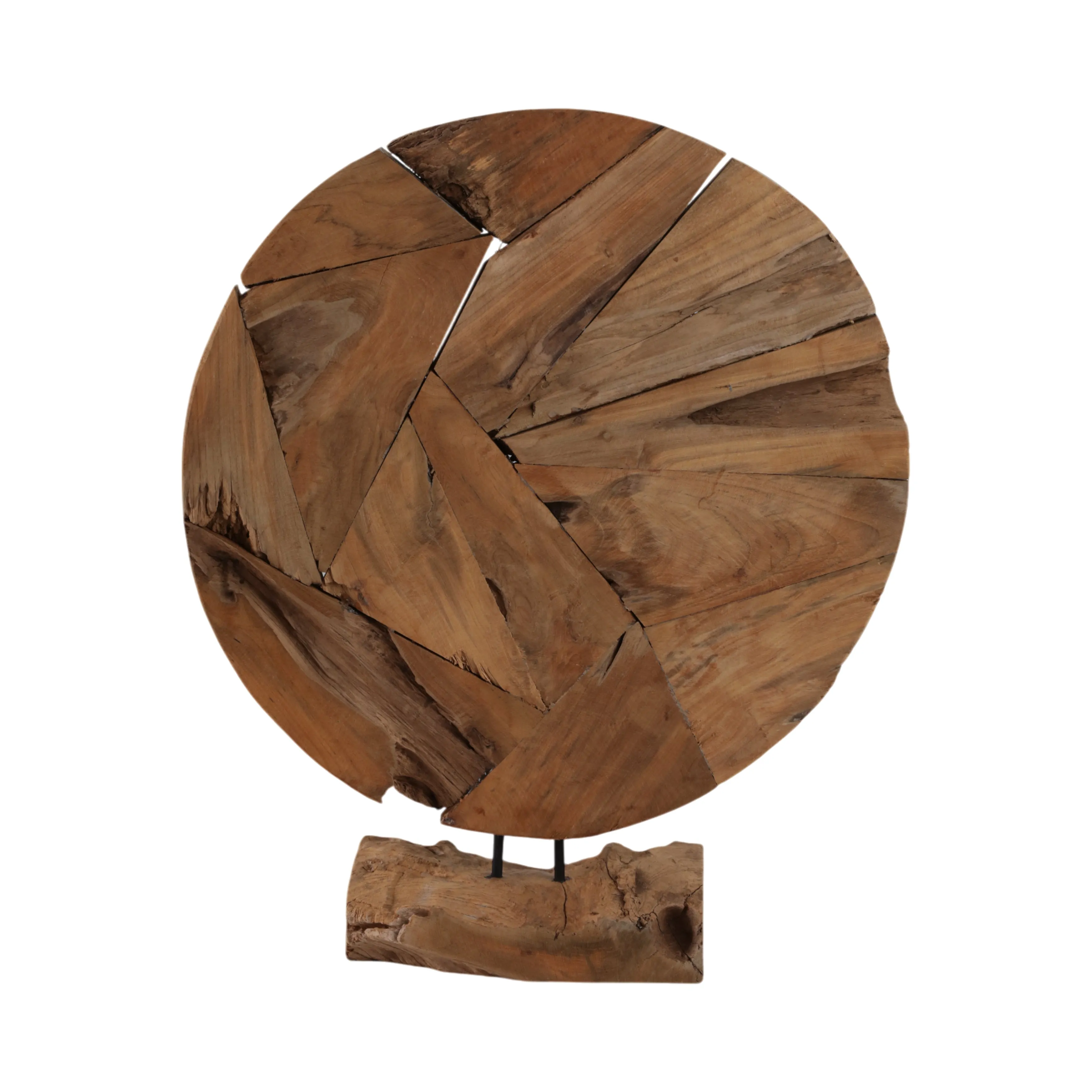 24" Teak Wood Disc On Stand, Natural