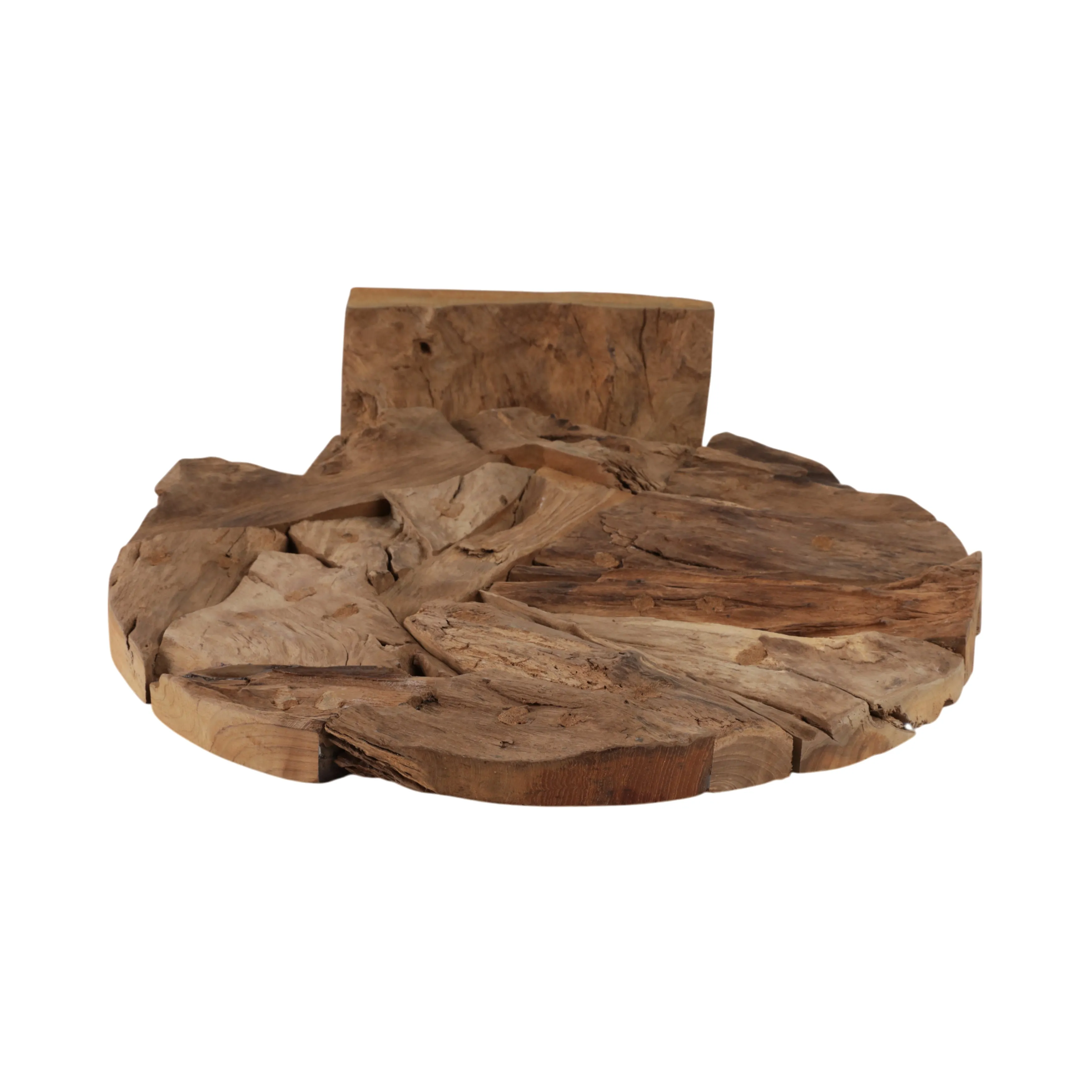 24" Teak Wood Disc On Stand, Natural
