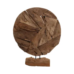 24" Teak Wood Disc On Stand, Natural