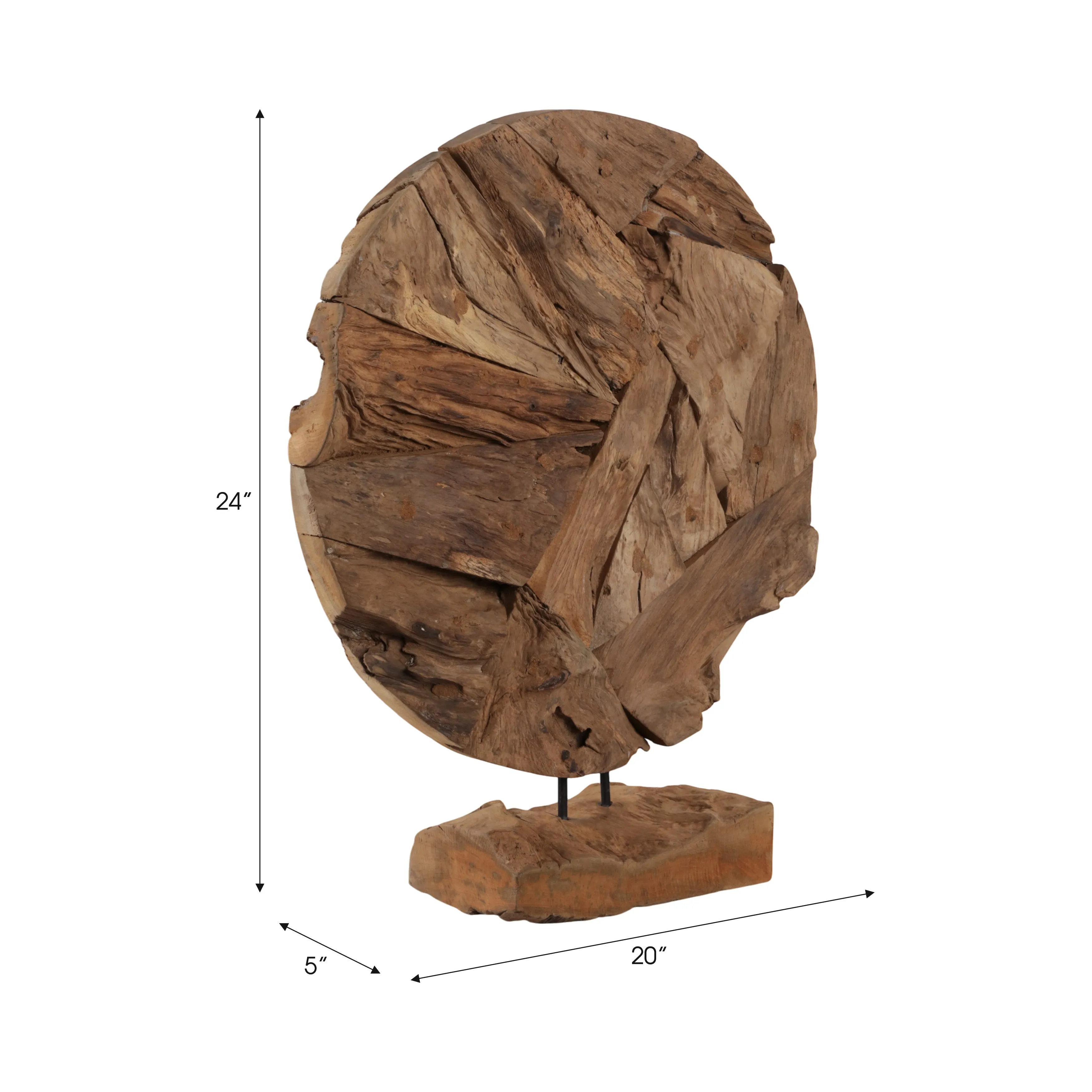 24" Teak Wood Disc On Stand, Natural