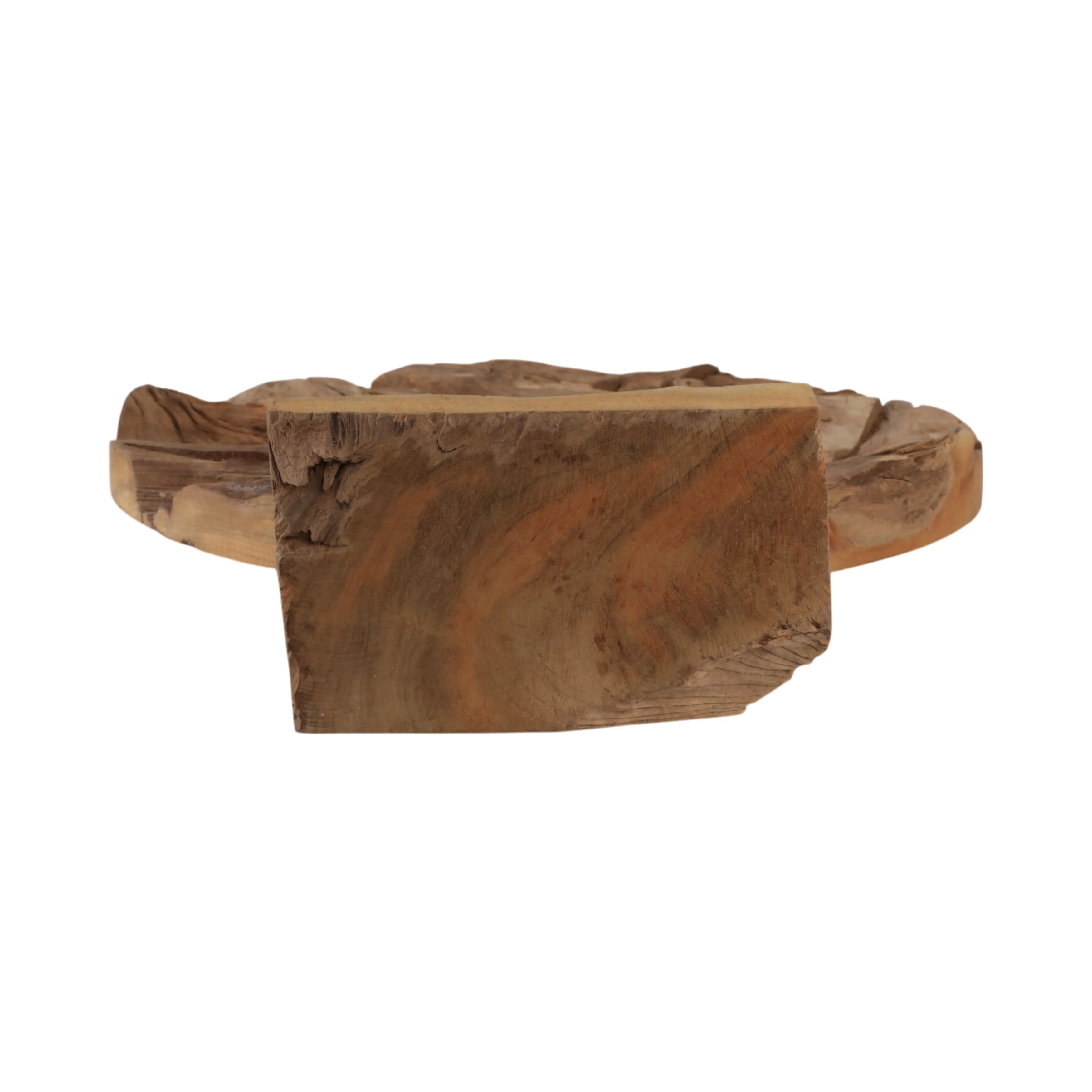 24" Teak Wood Disc On Stand, Natural