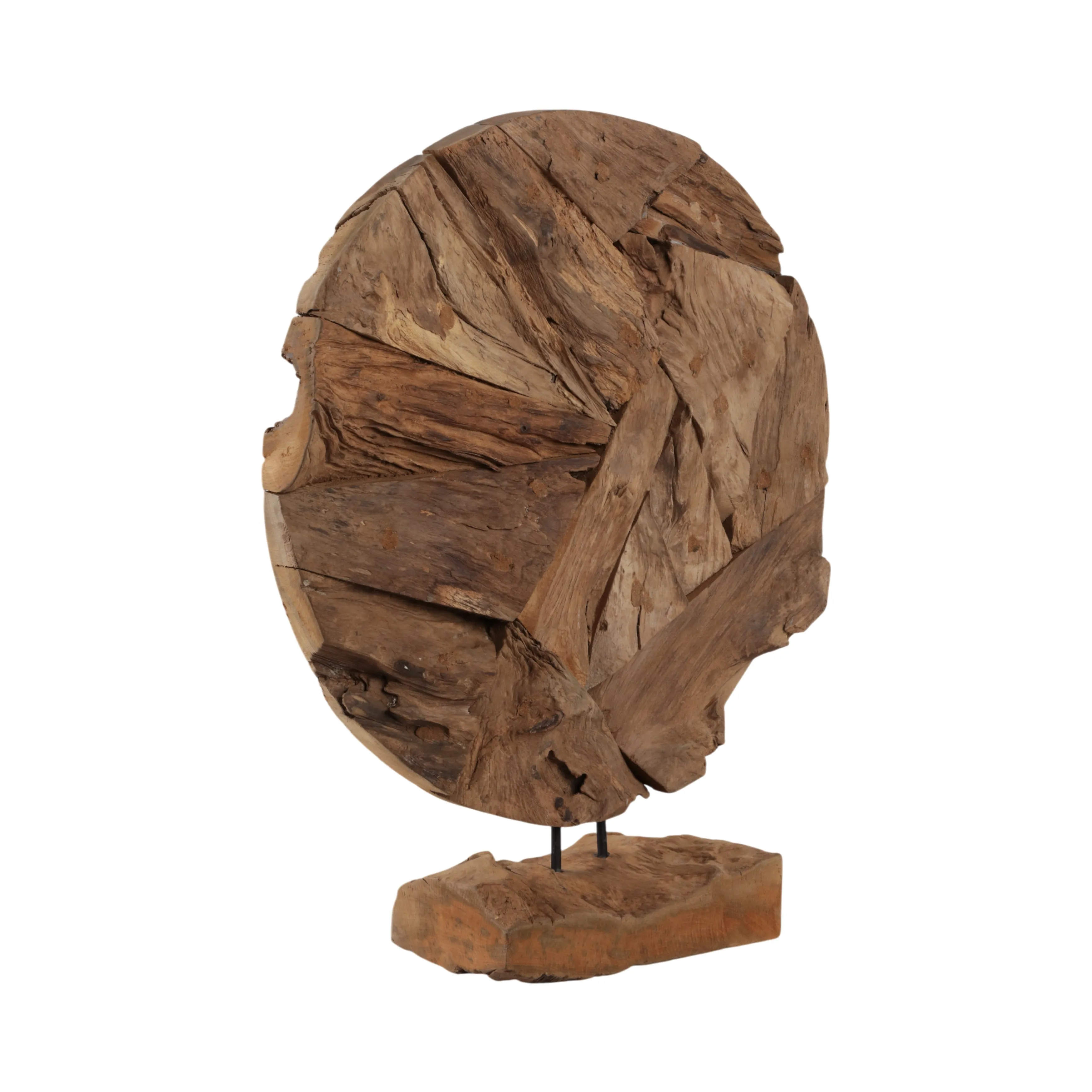 24" Teak Wood Disc On Stand, Natural