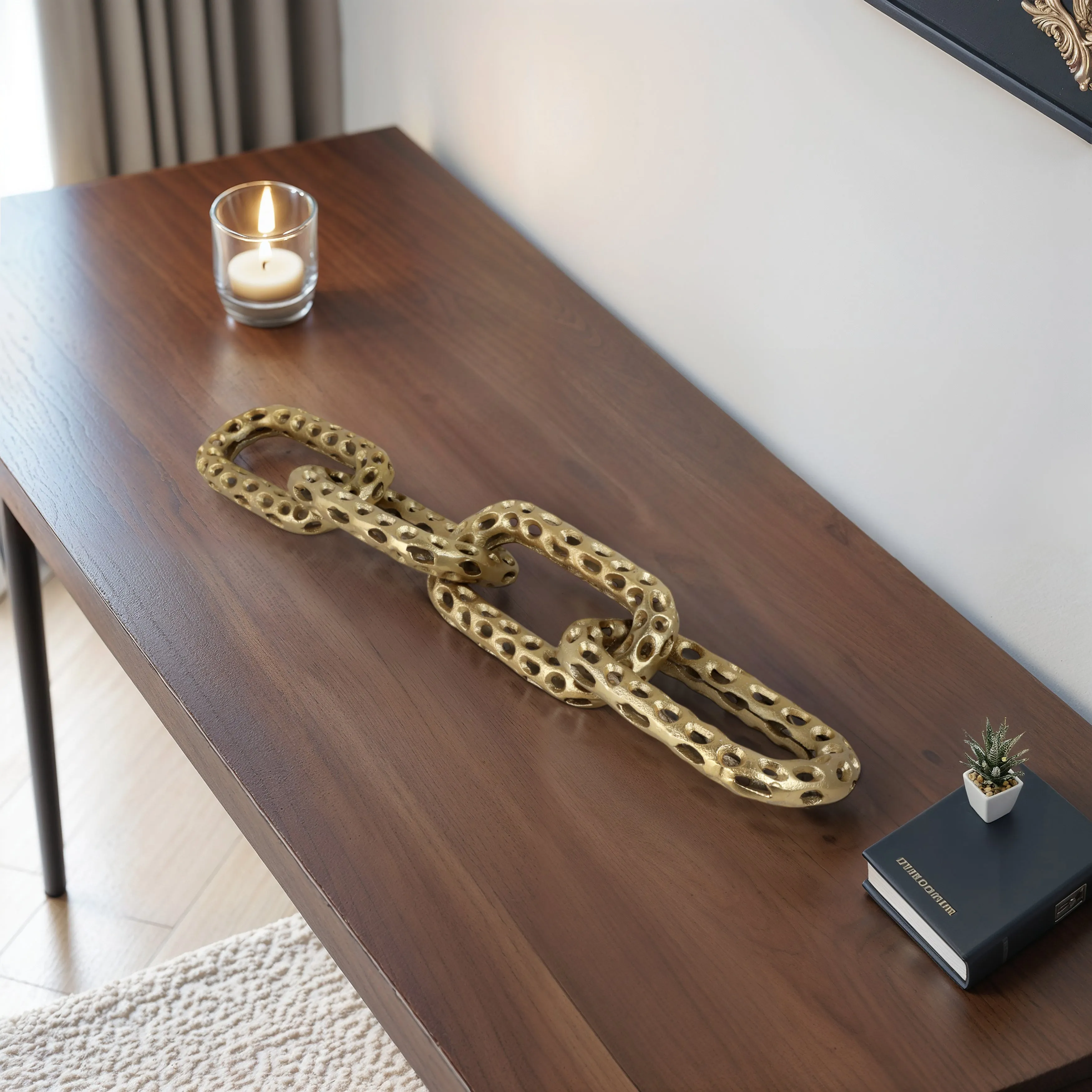 25x4" Pierced Metal 4-chain Link Object, Gold