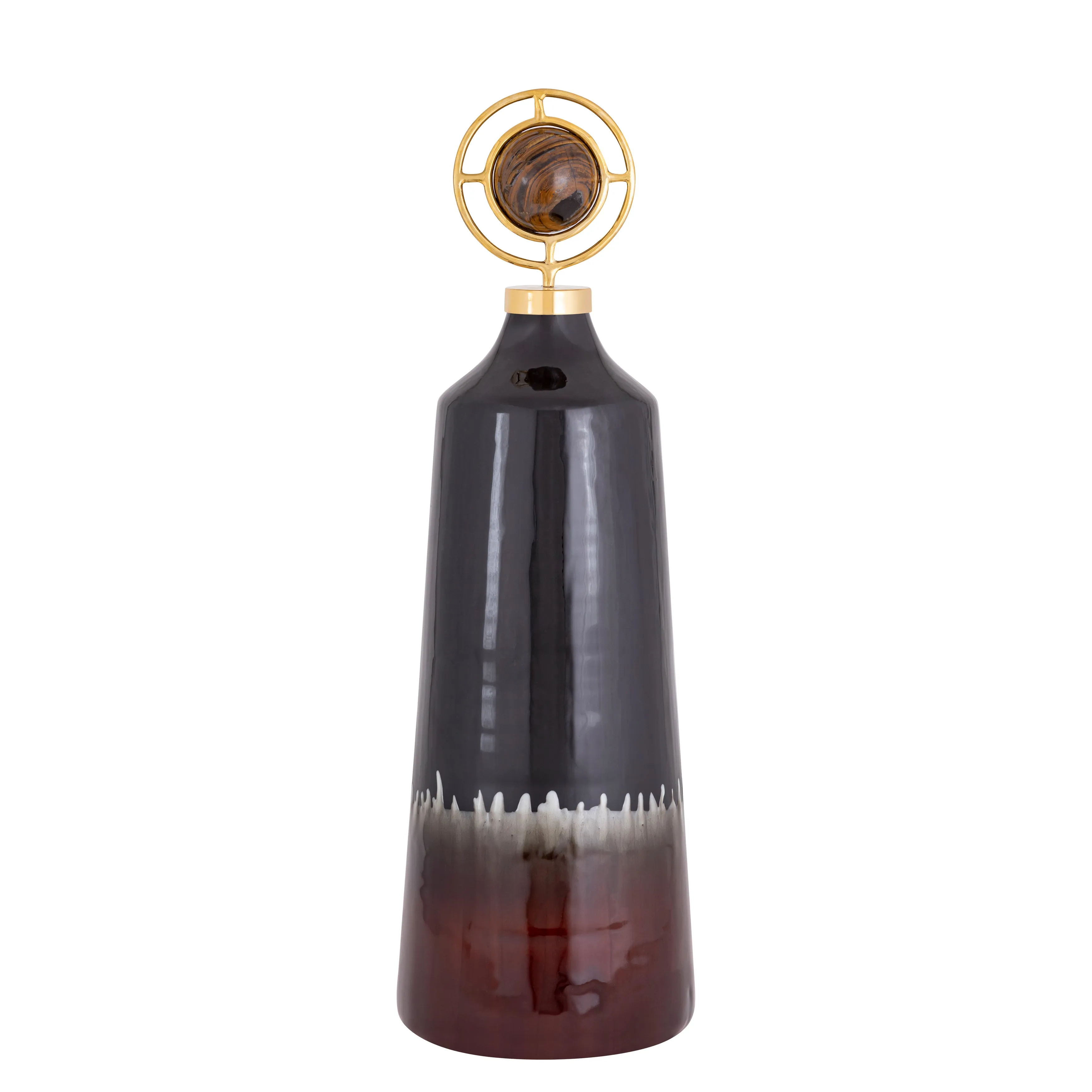 26" Oscar Large Tiger's Eye Stone And Metal Bottle