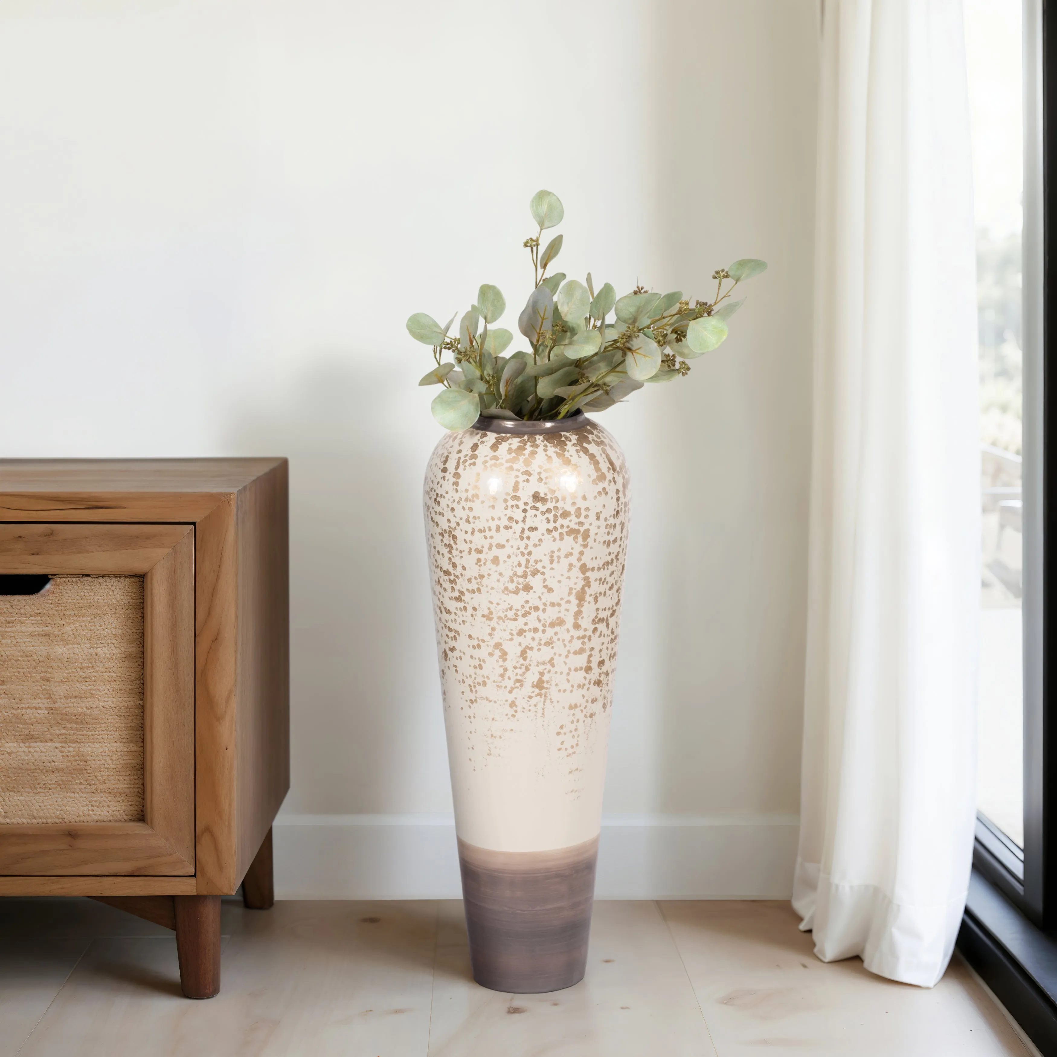 28" Opulence Metal Floor Vase, Grey Multi