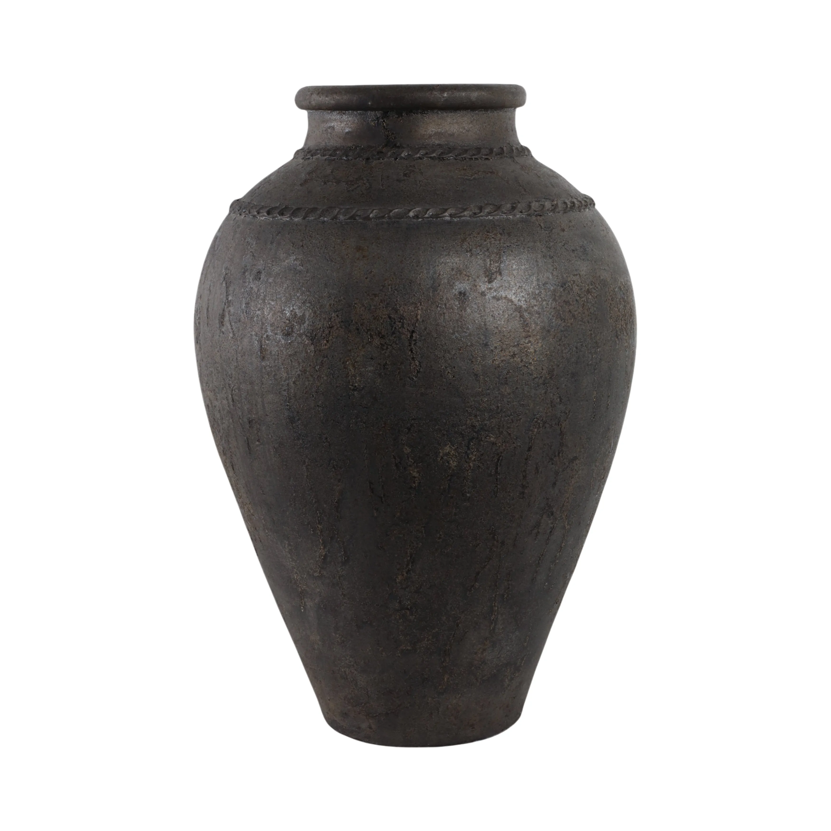 30" Terracotta Floor Vase, Rustic Black