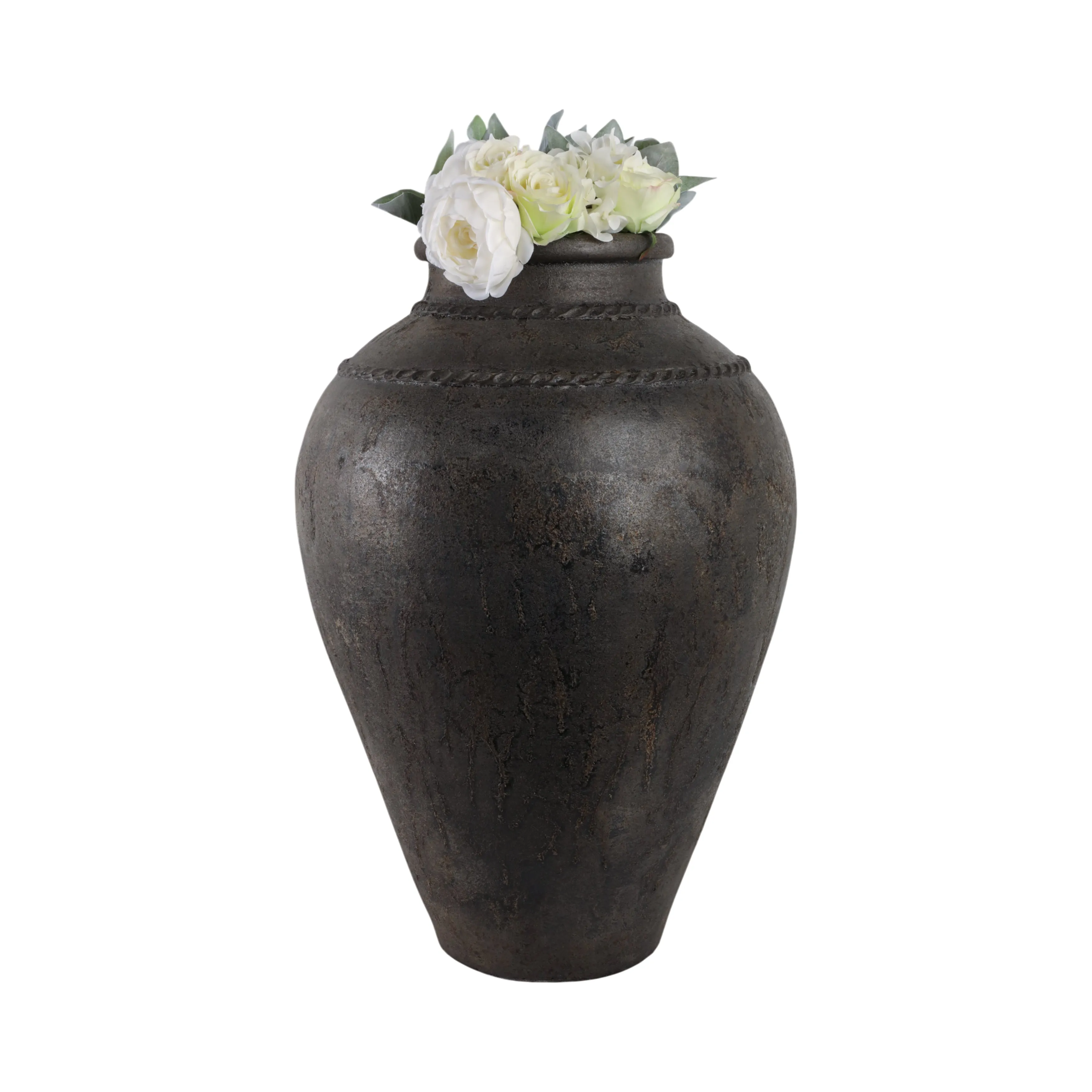30" Terracotta Floor Vase, Rustic Black