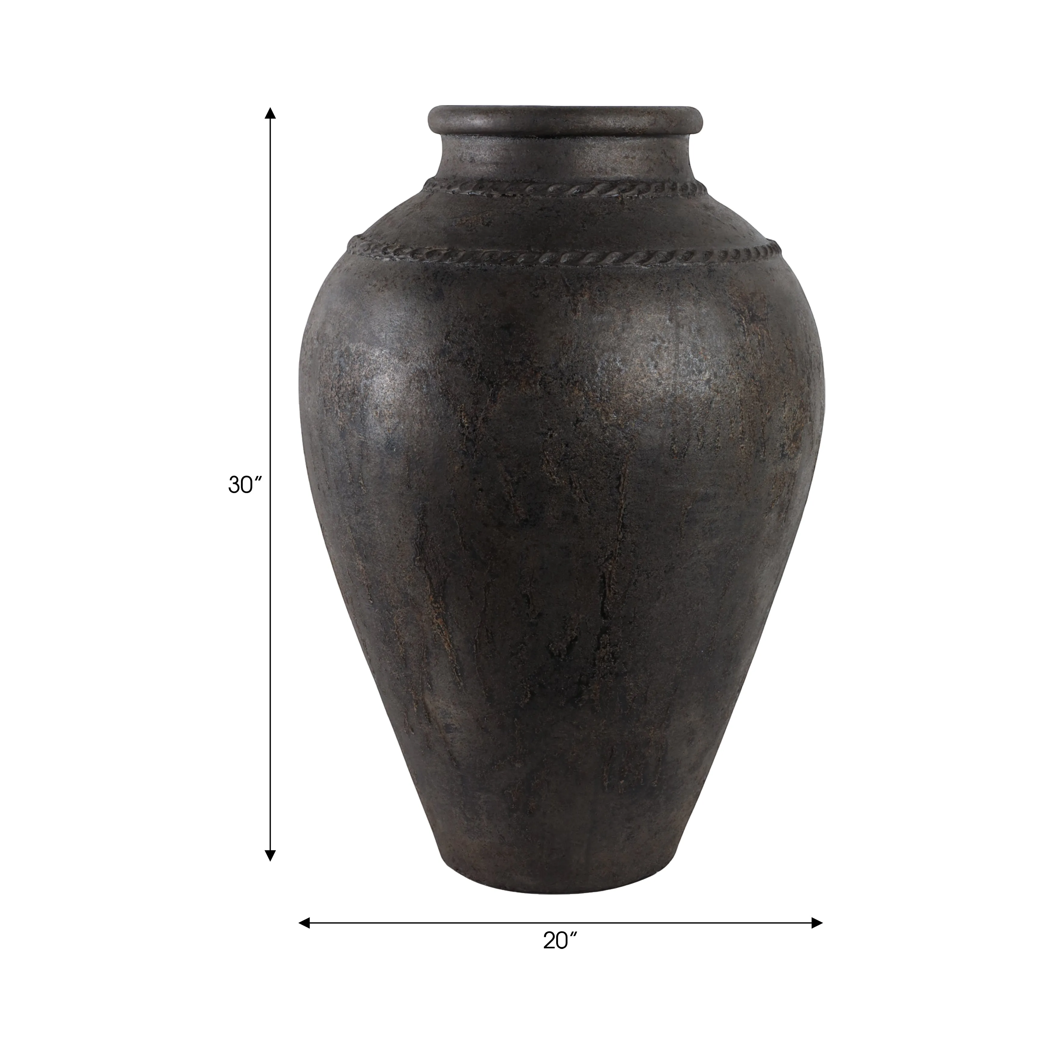 30" Terracotta Floor Vase, Rustic Black