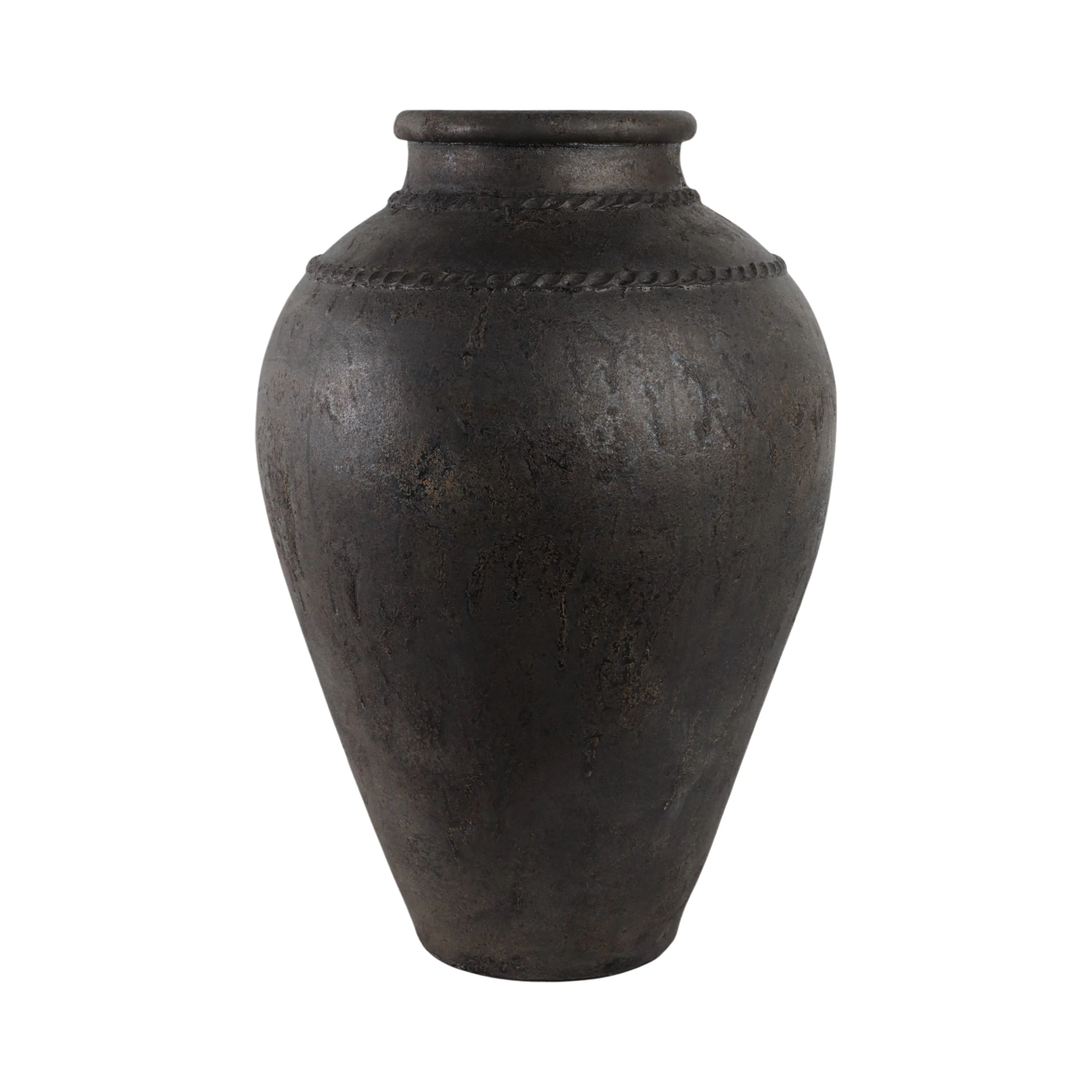 30" Terracotta Floor Vase, Rustic Black