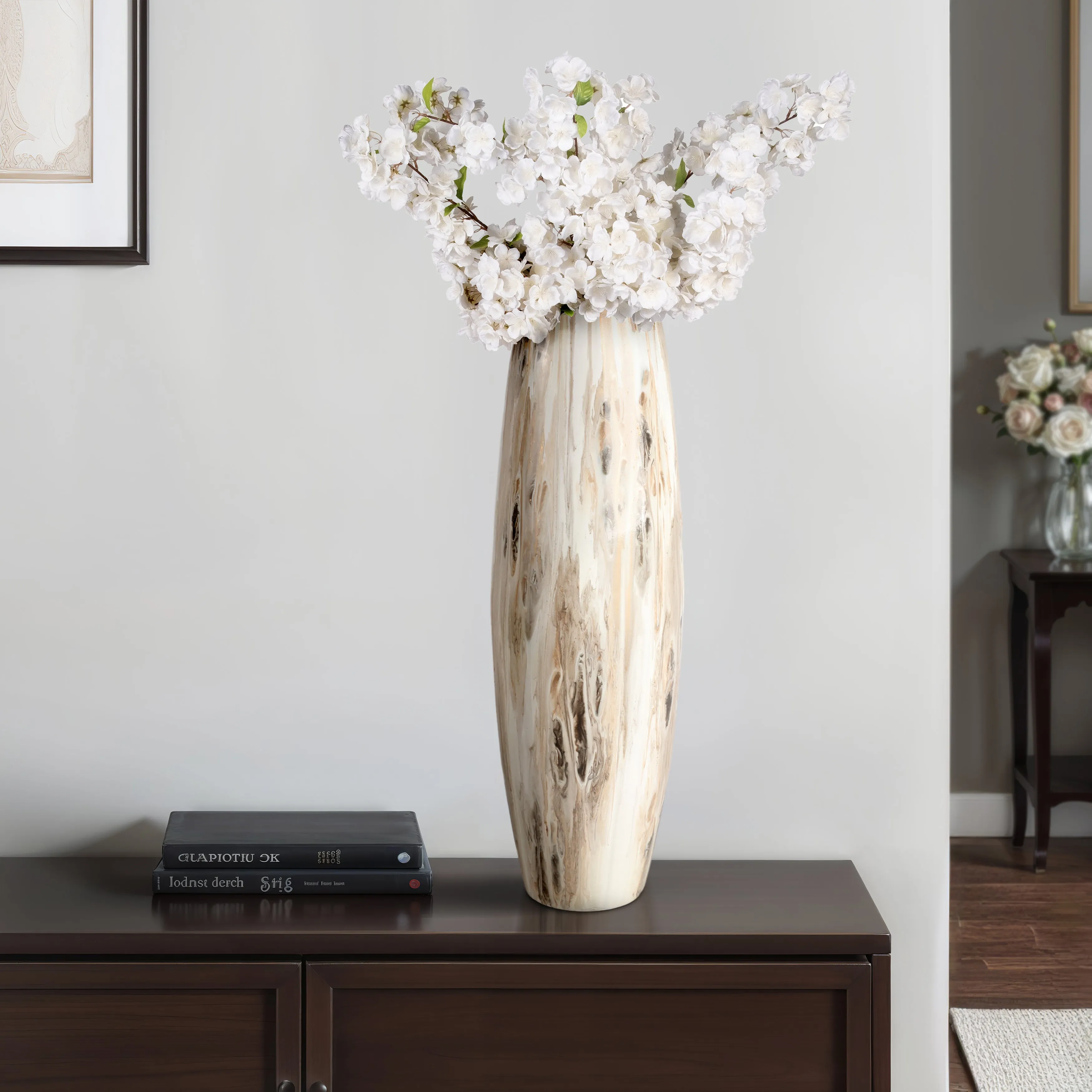 31" Curved Glass Vase Neutral Drip Finish, Multi