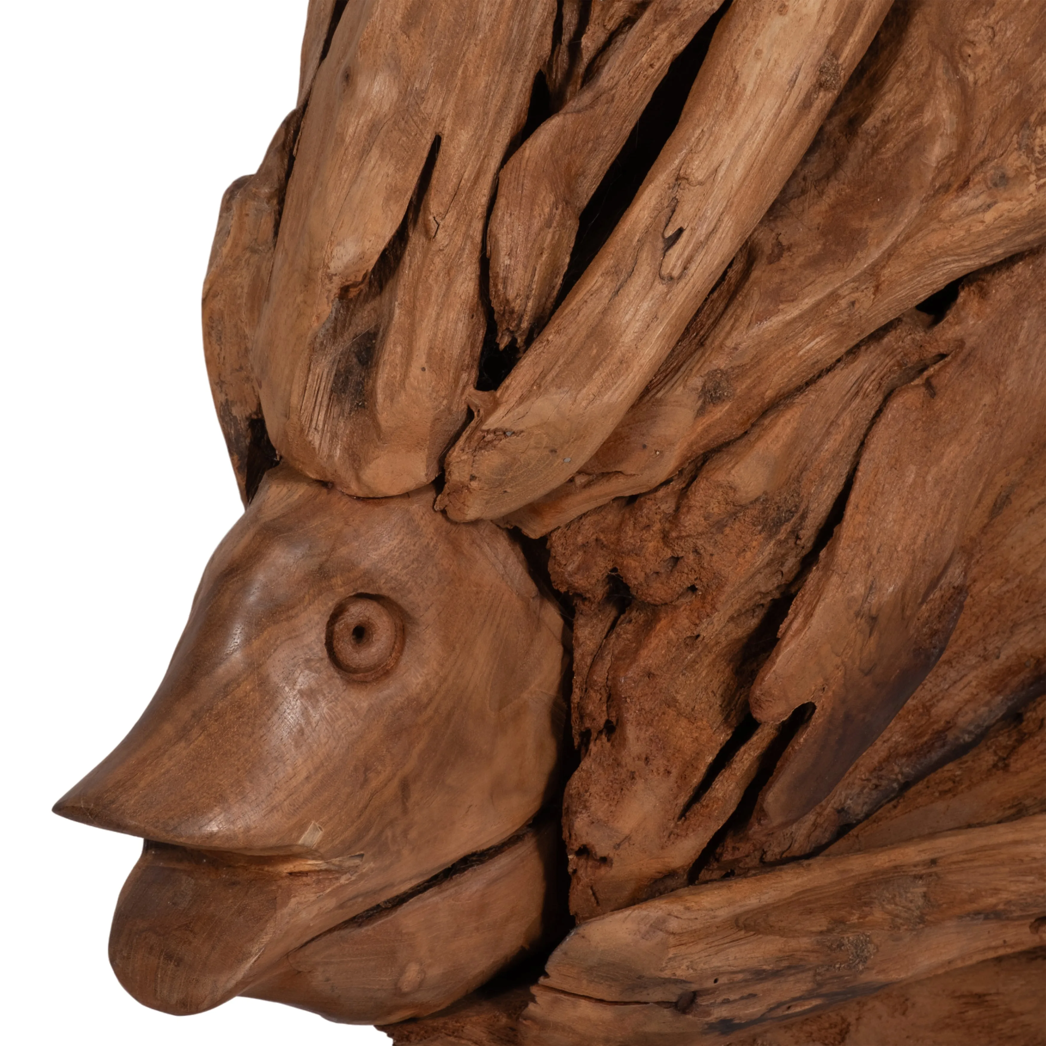 31" Teak Wood Fish On Stand, Light Natural