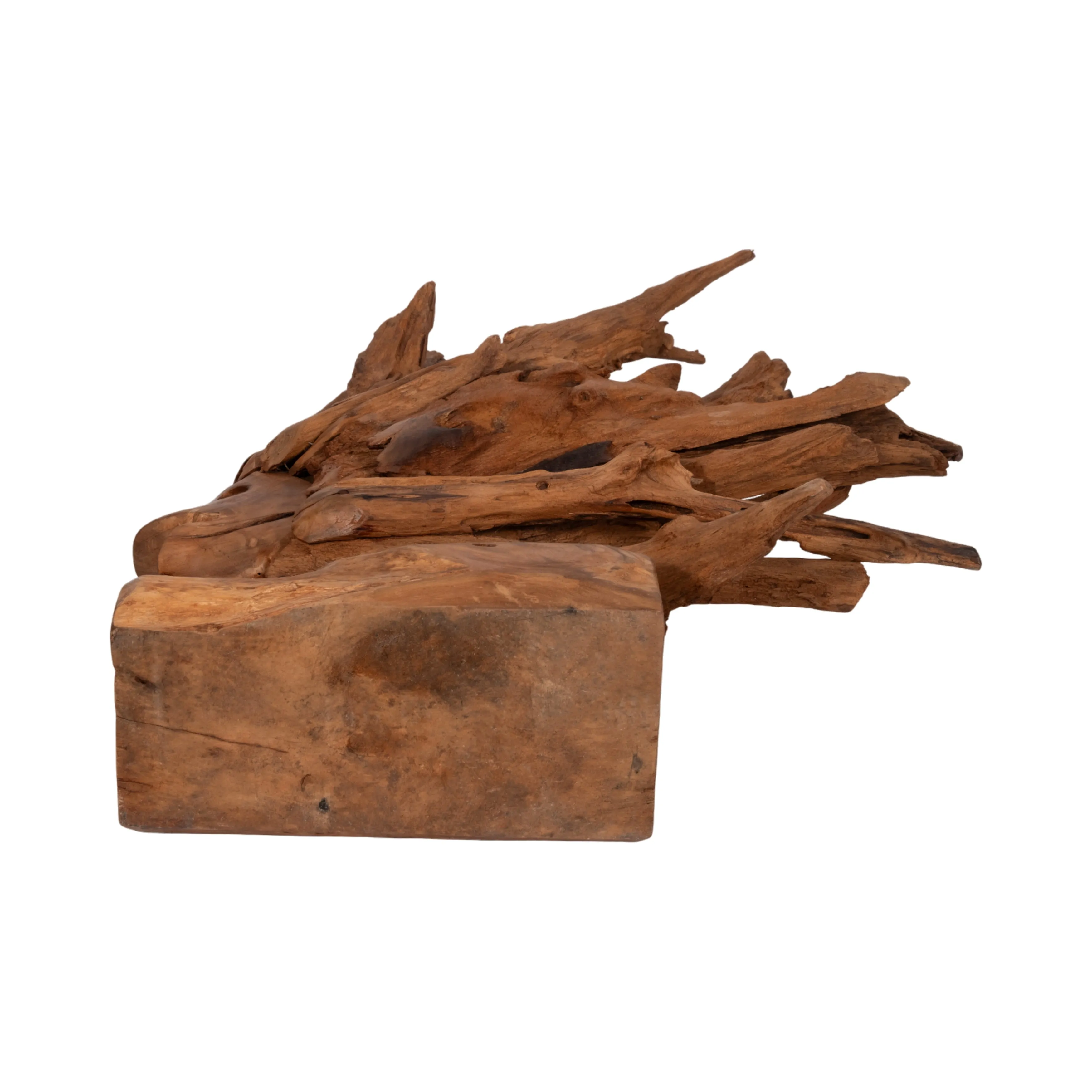 31" Teak Wood Fish On Stand, Light Natural