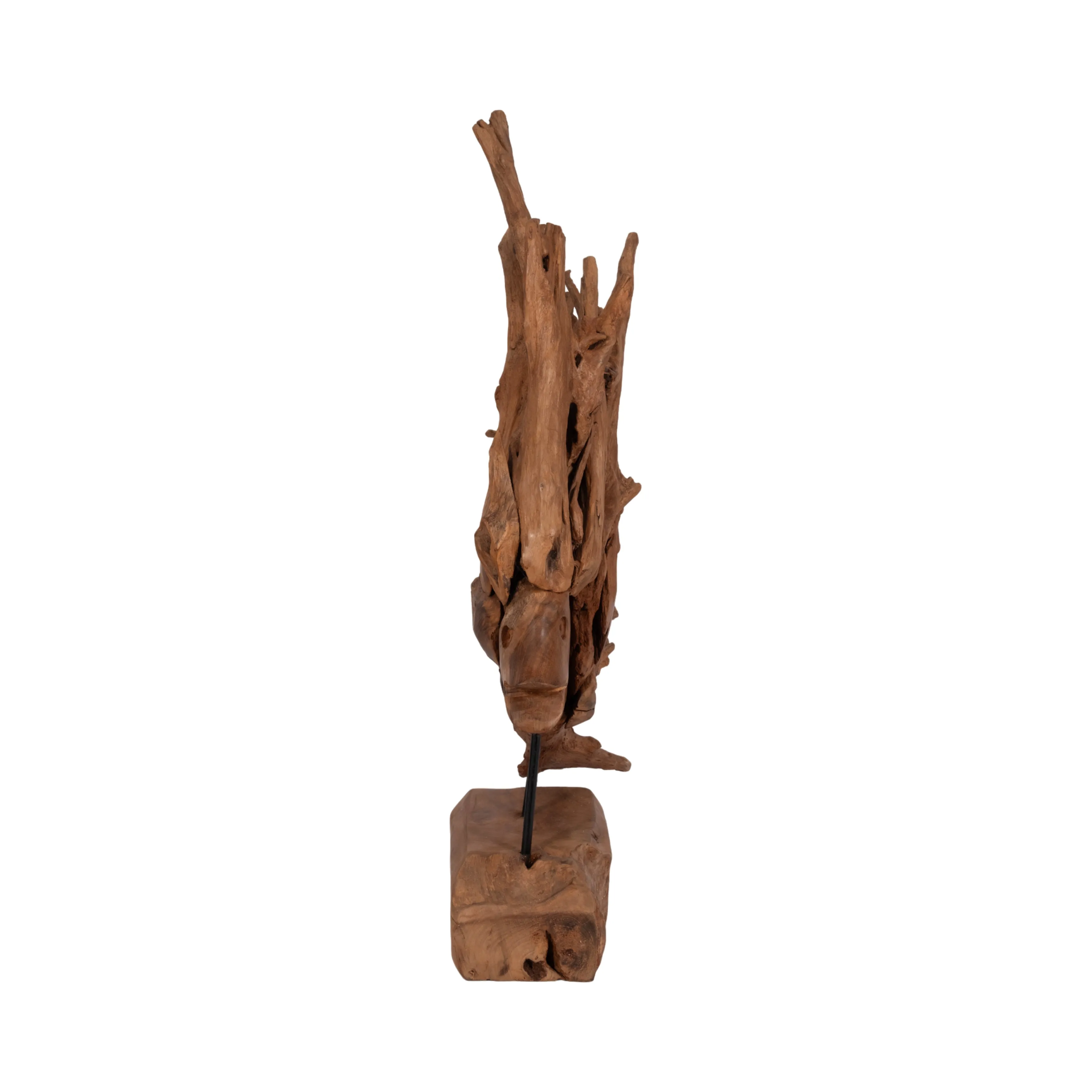 31" Teak Wood Fish On Stand, Light Natural