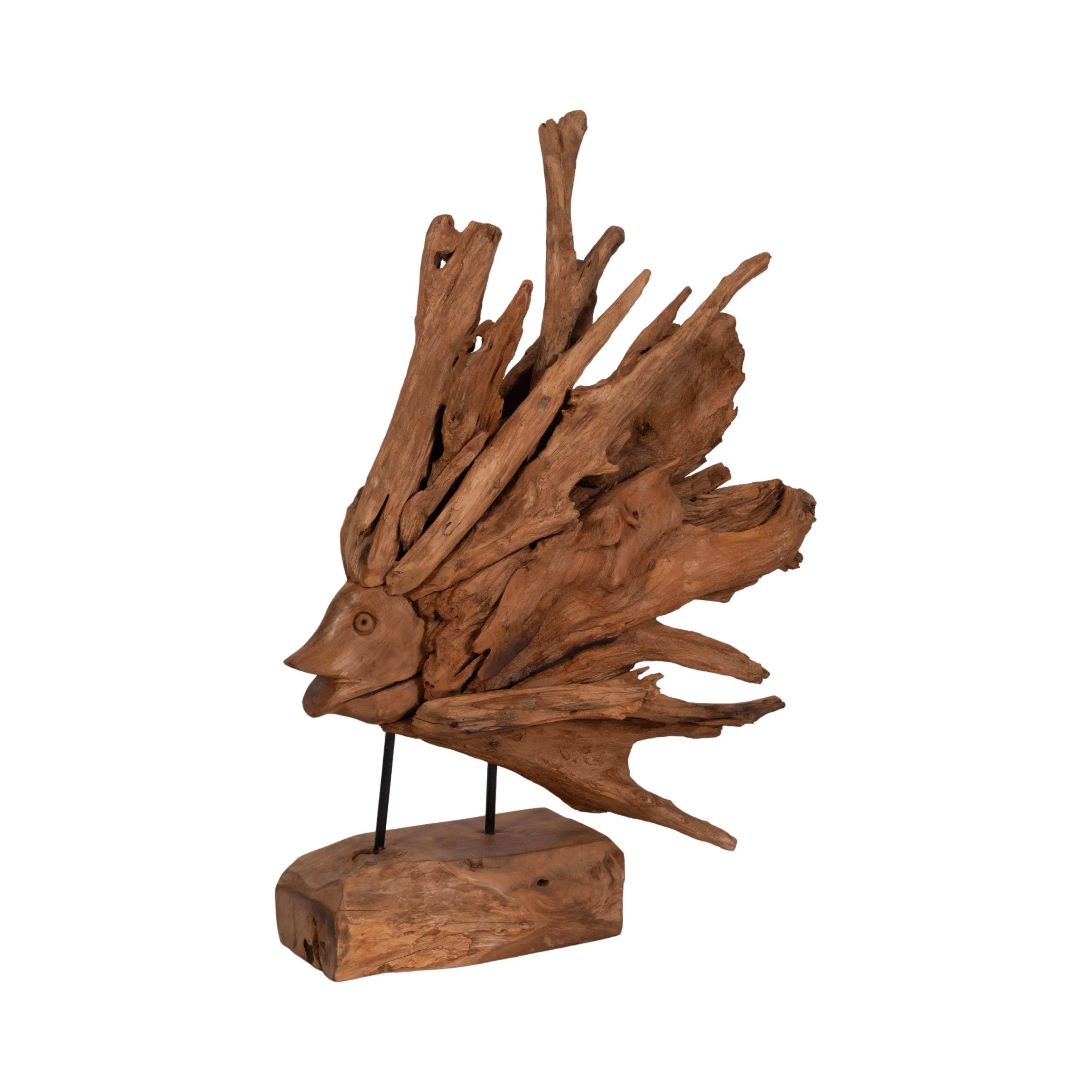 31" Teak Wood Fish On Stand, Light Natural