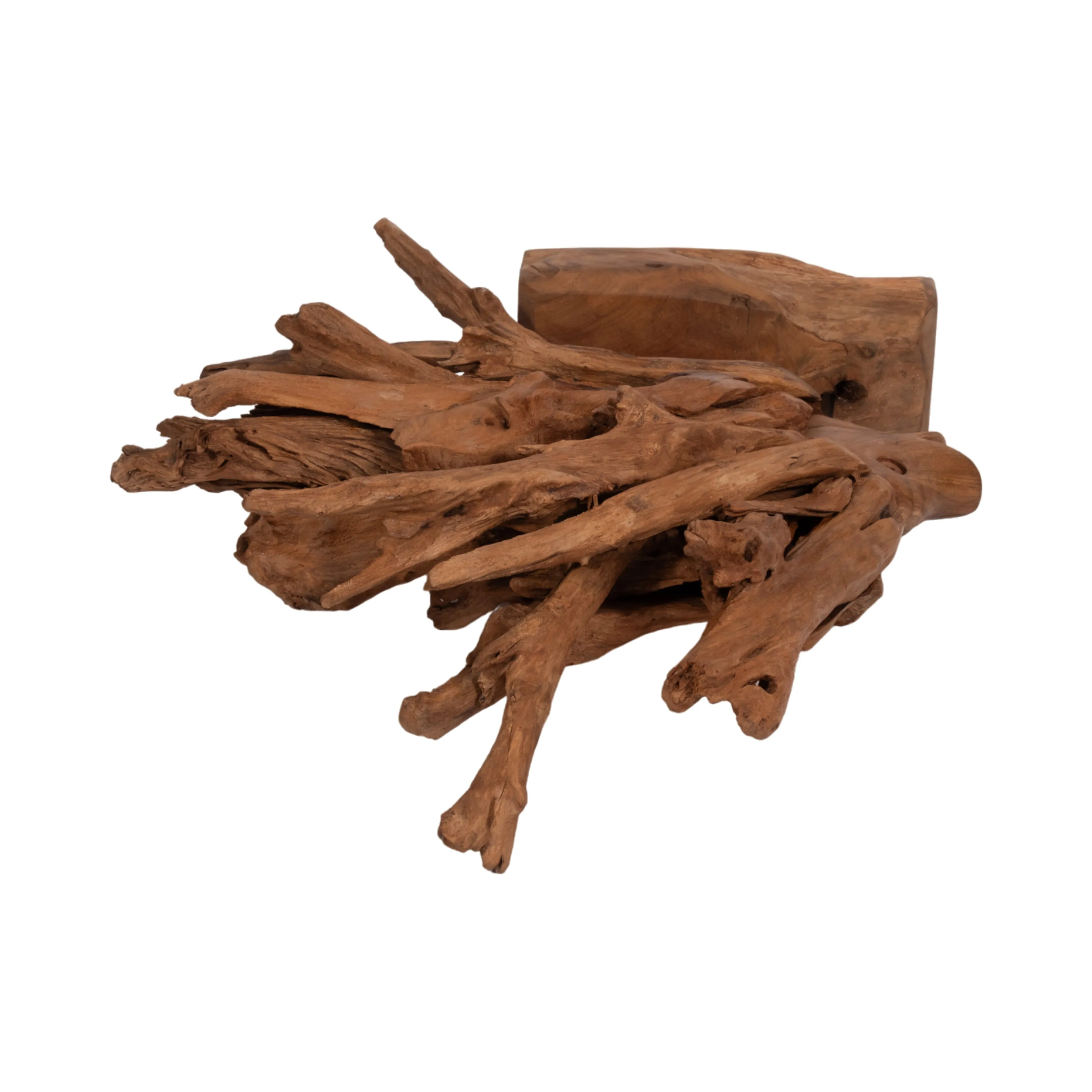 31" Teak Wood Fish On Stand, Light Natural