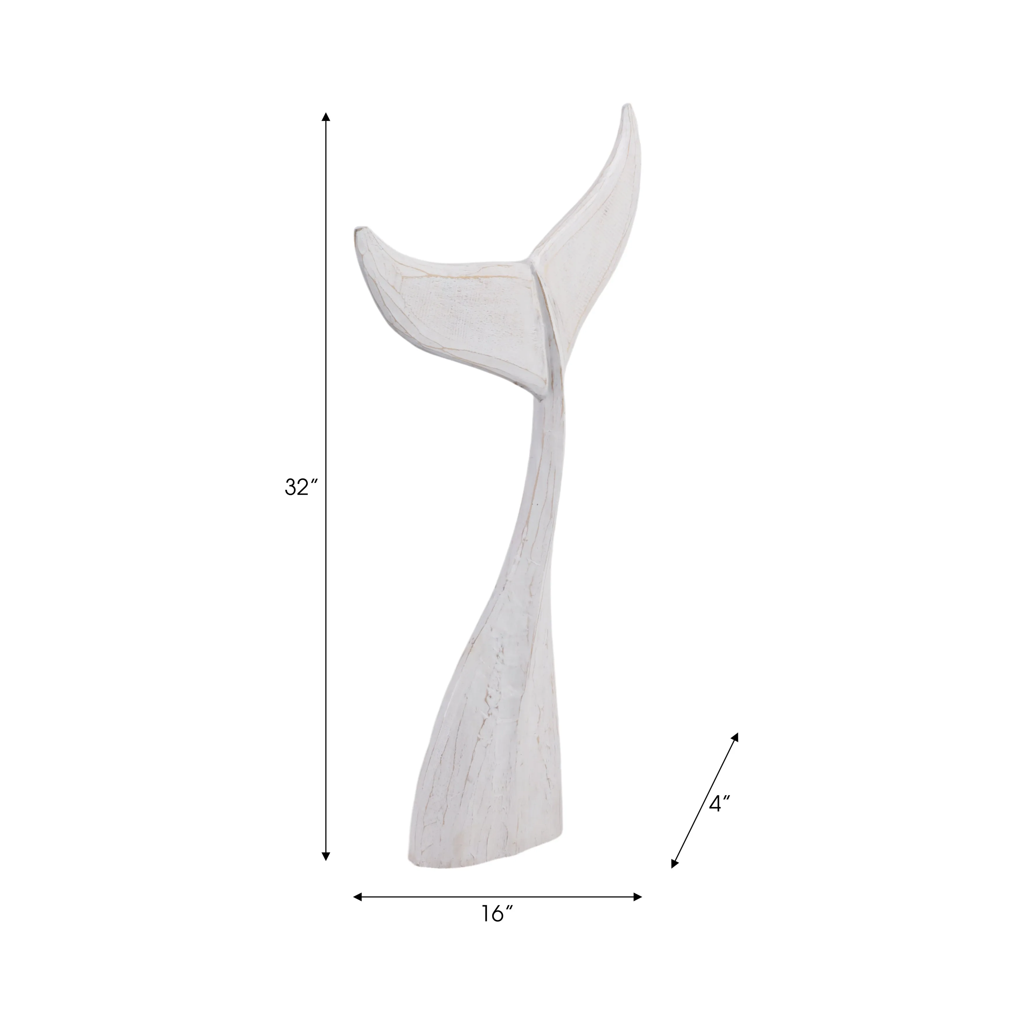 32" Wood Whale Tail Decor, Wht