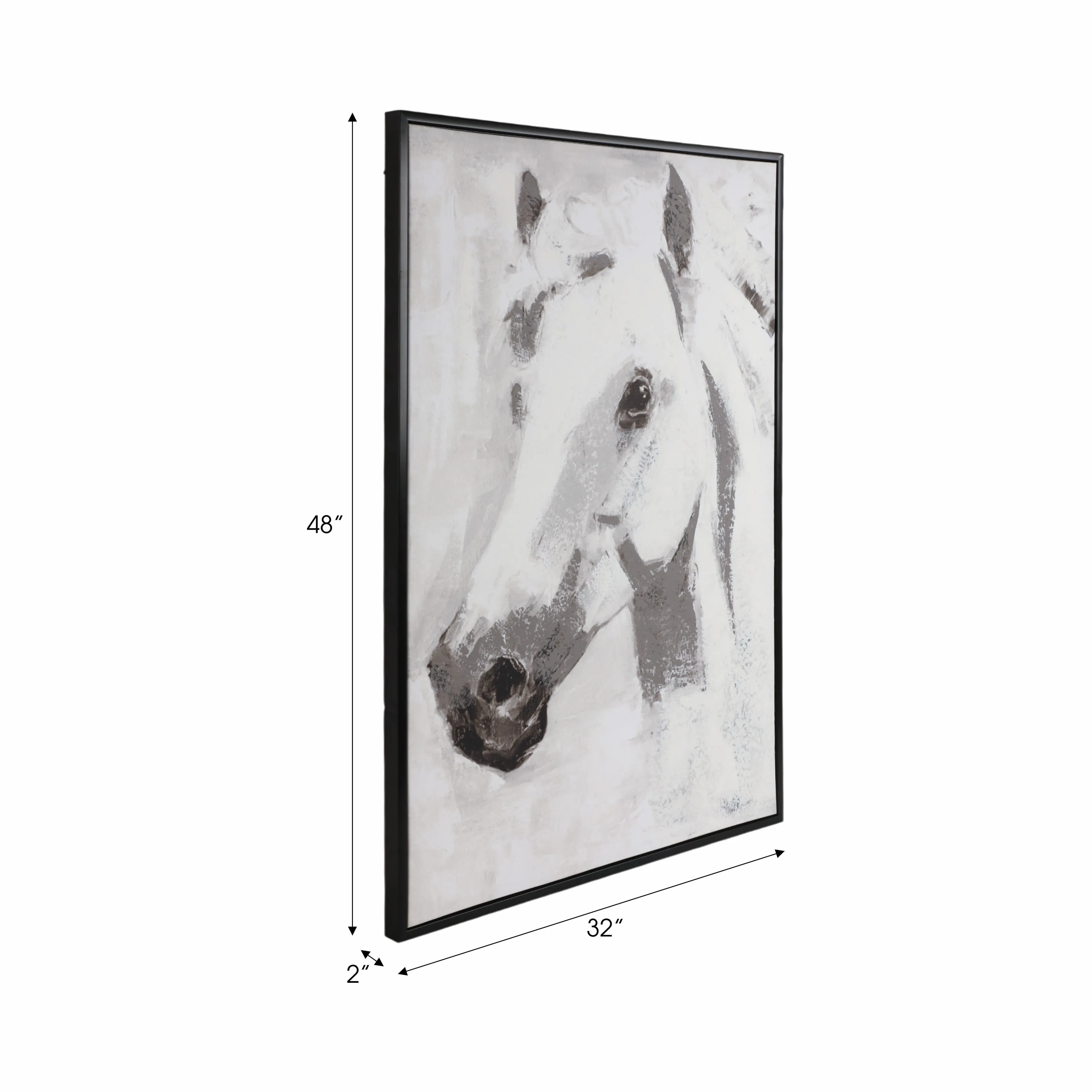 32X48 FRAMED HANDPAINTED WHITE HORSE