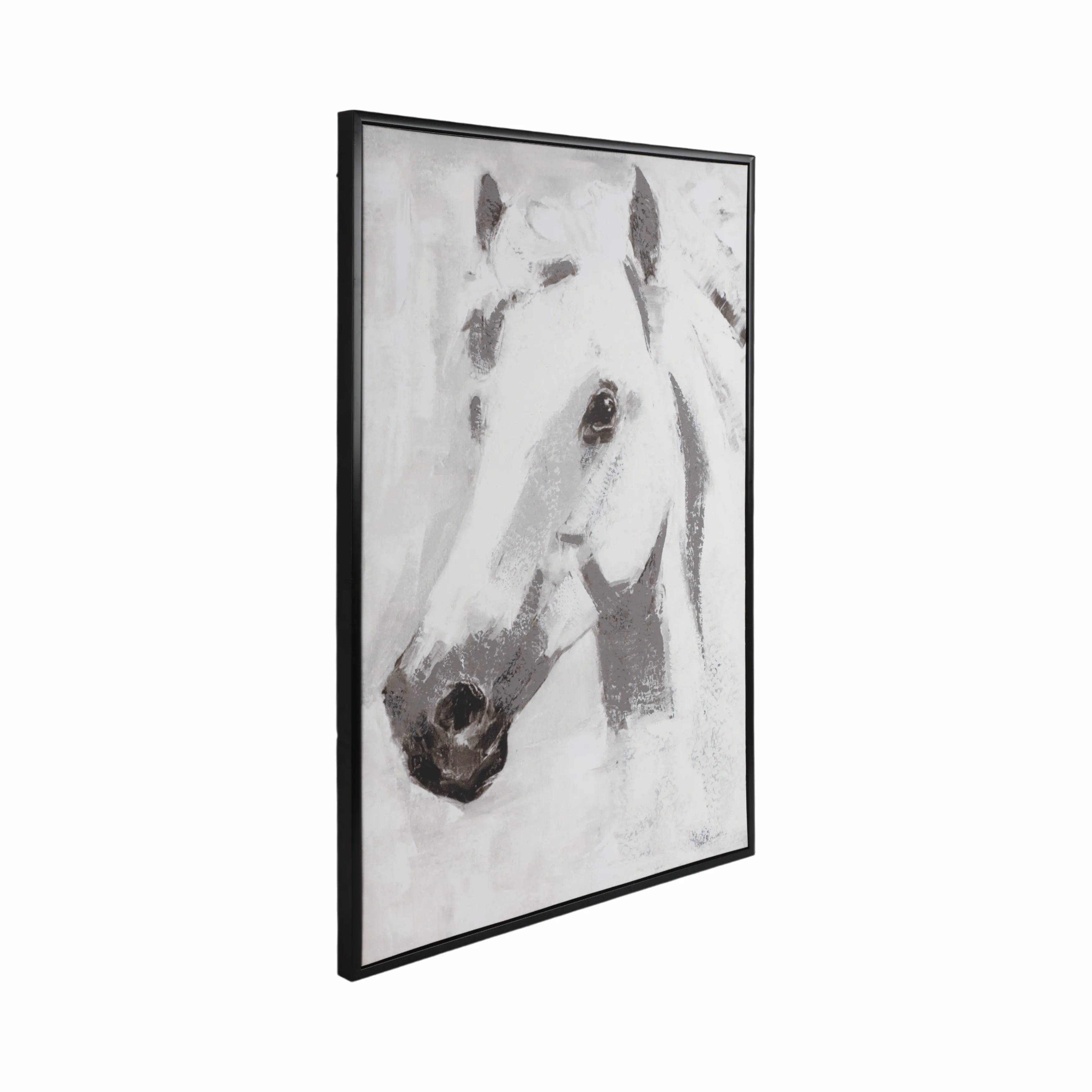 32X48 FRAMED HANDPAINTED WHITE HORSE
