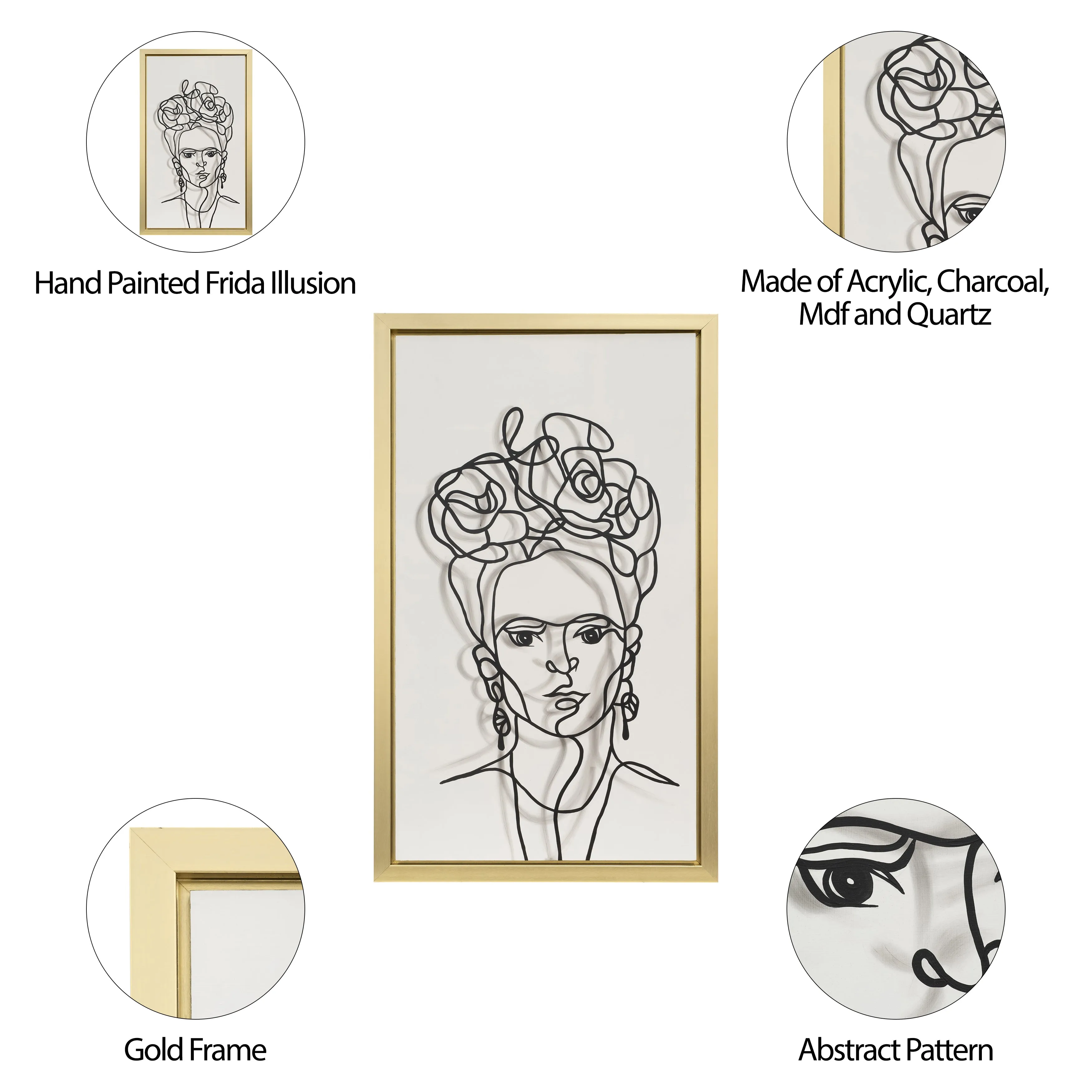 36X59, HAND PAINTED FRIDA ILLUSION, WHT/BLK