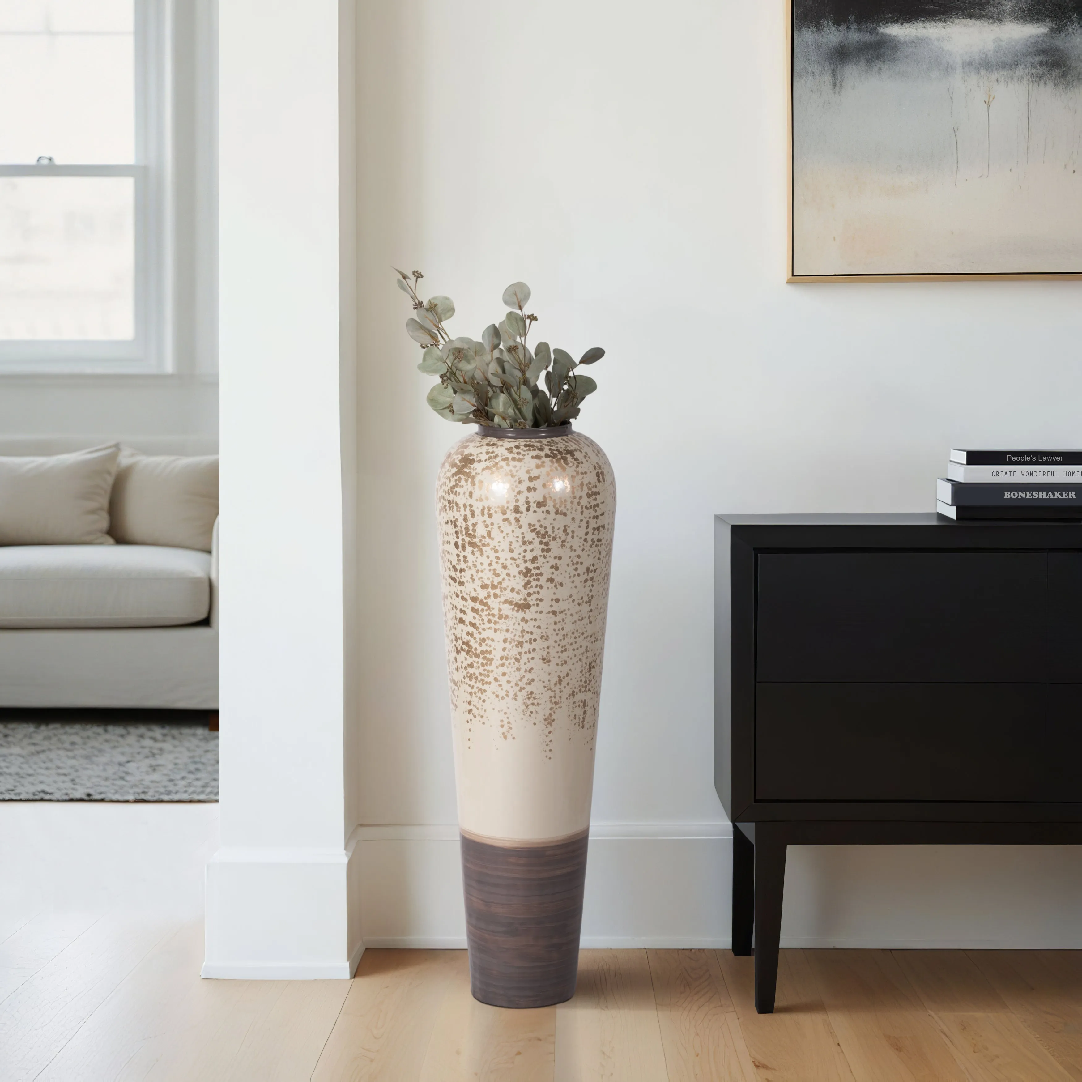 38" Opulence Metal Floor Vase, Grey Multi