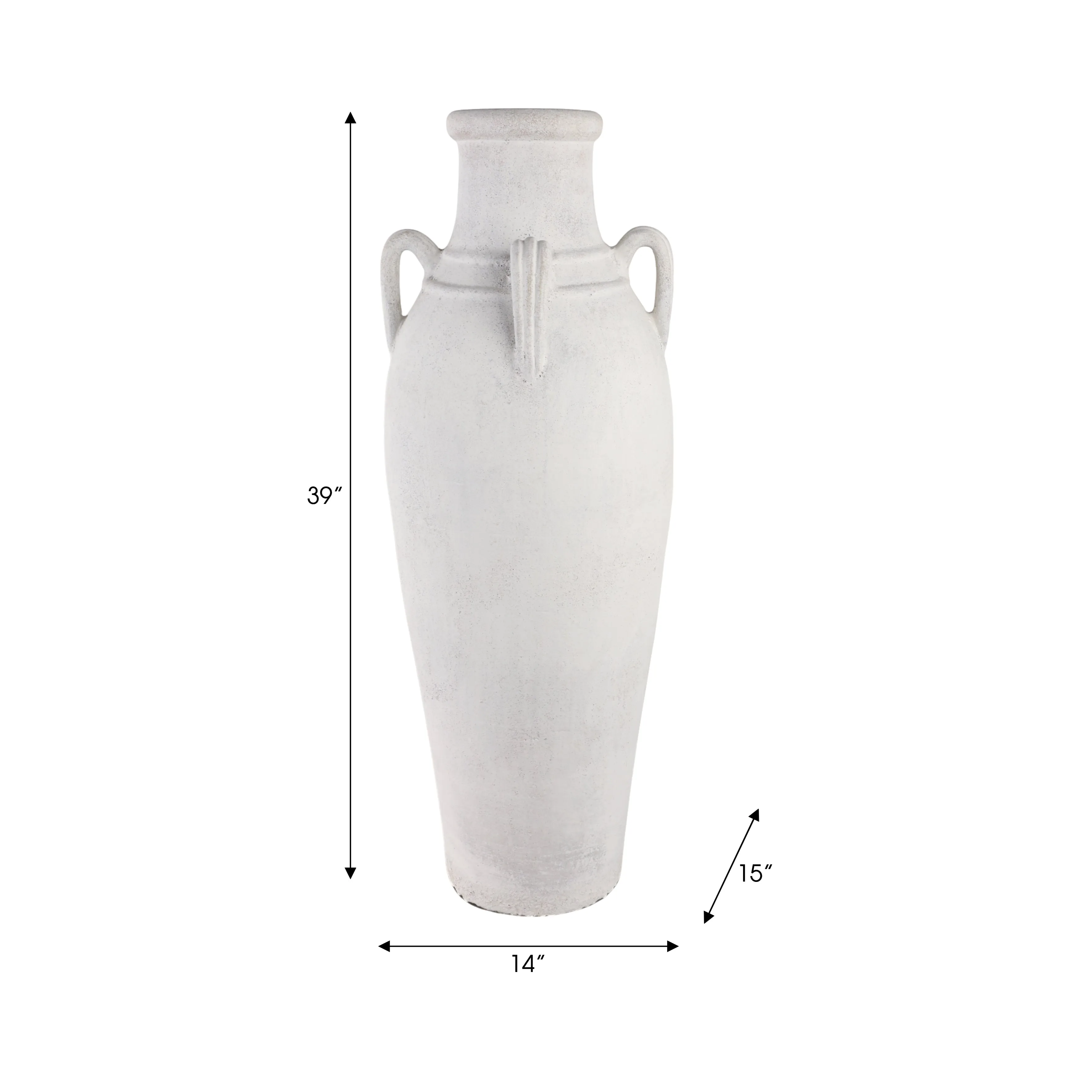 39" Terracotta Floor Vase W/handles, Ivory