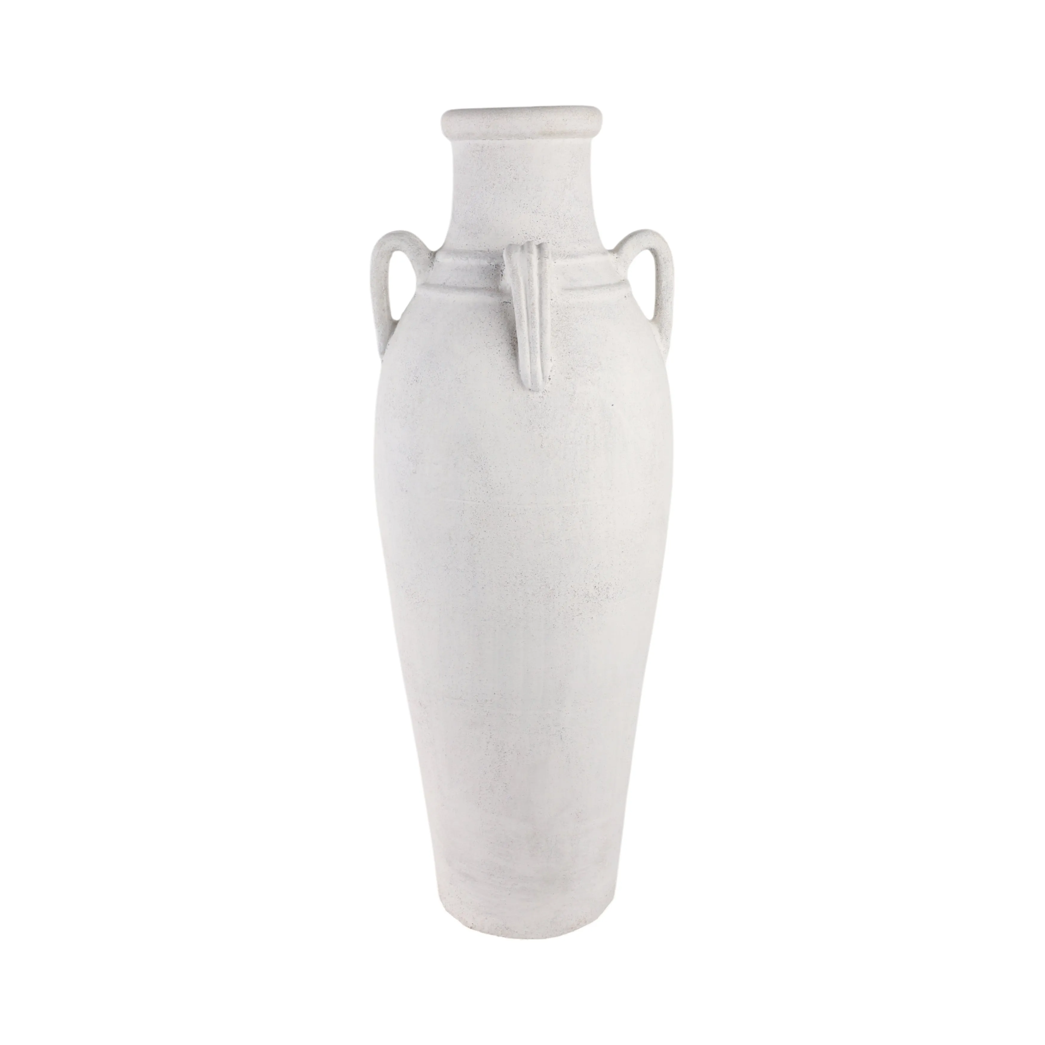 39" Terracotta Floor Vase W/handles, Ivory