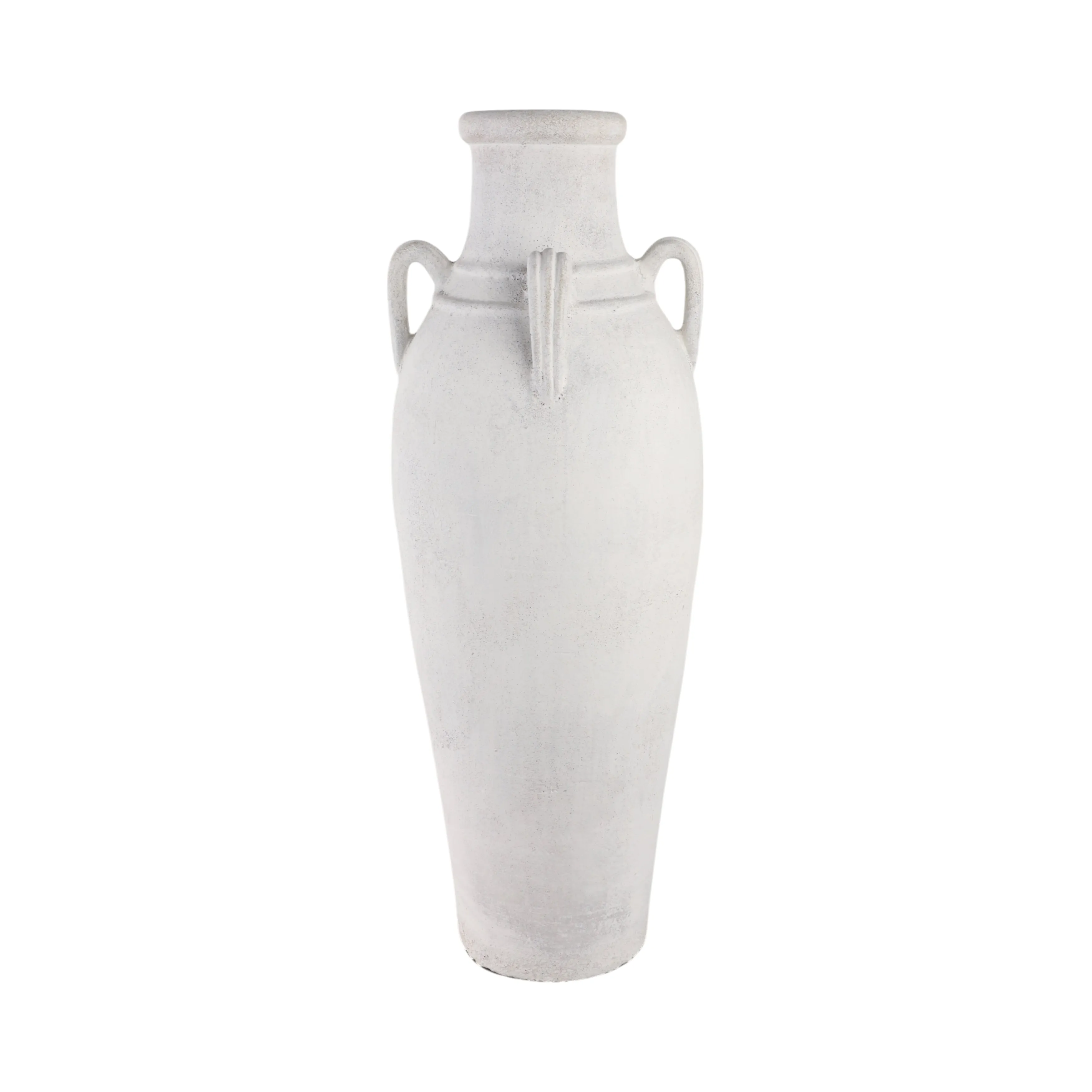 39" Terracotta Floor Vase W/handles, Ivory